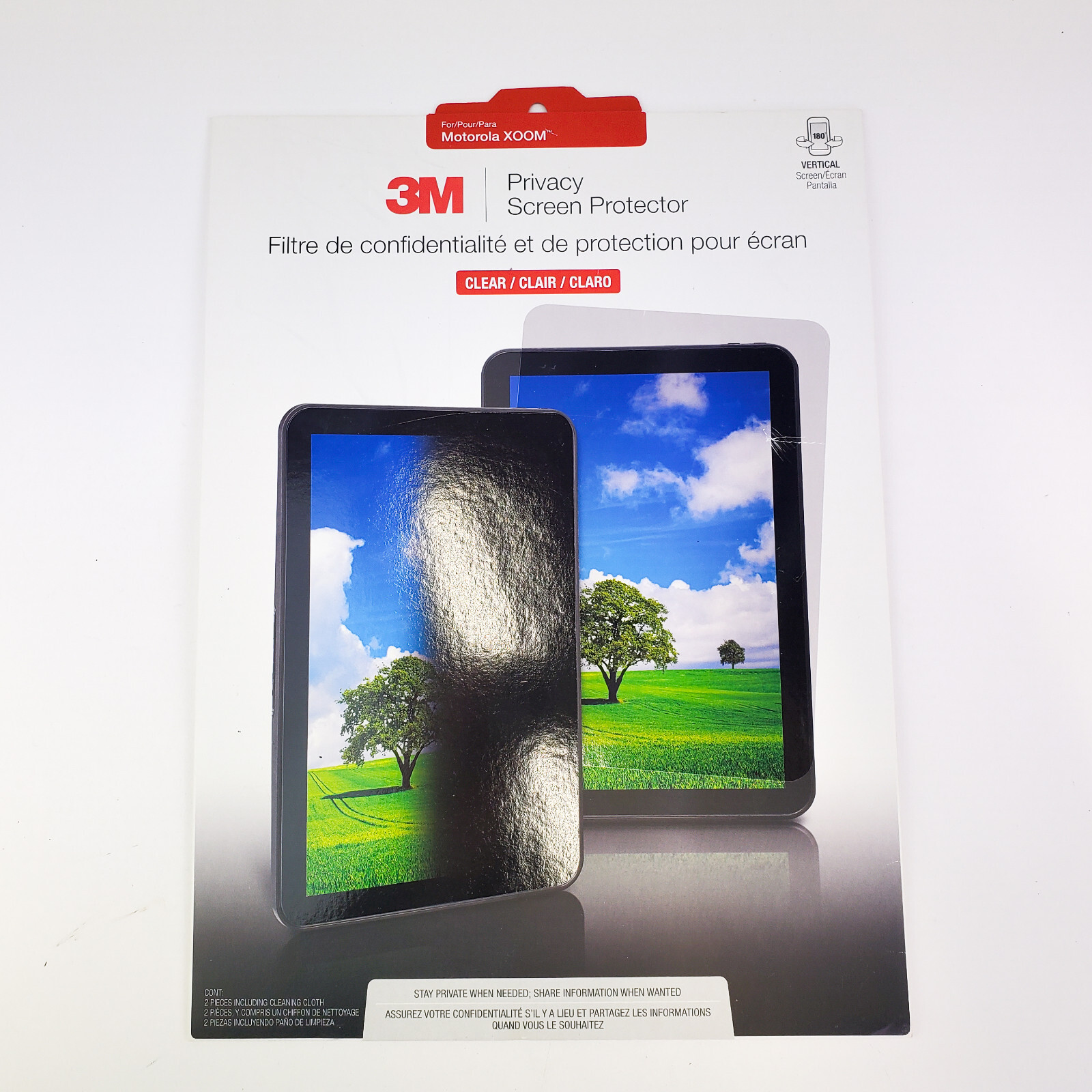3M Privacy Screen Protector Clear for Motorola Xoom Unopened