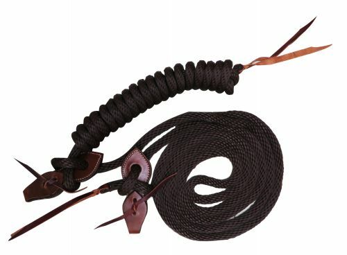 22' Heavy Nylon Yacht Rope Mecate Reins w/ Leather Slobber Straps Brown or Black
