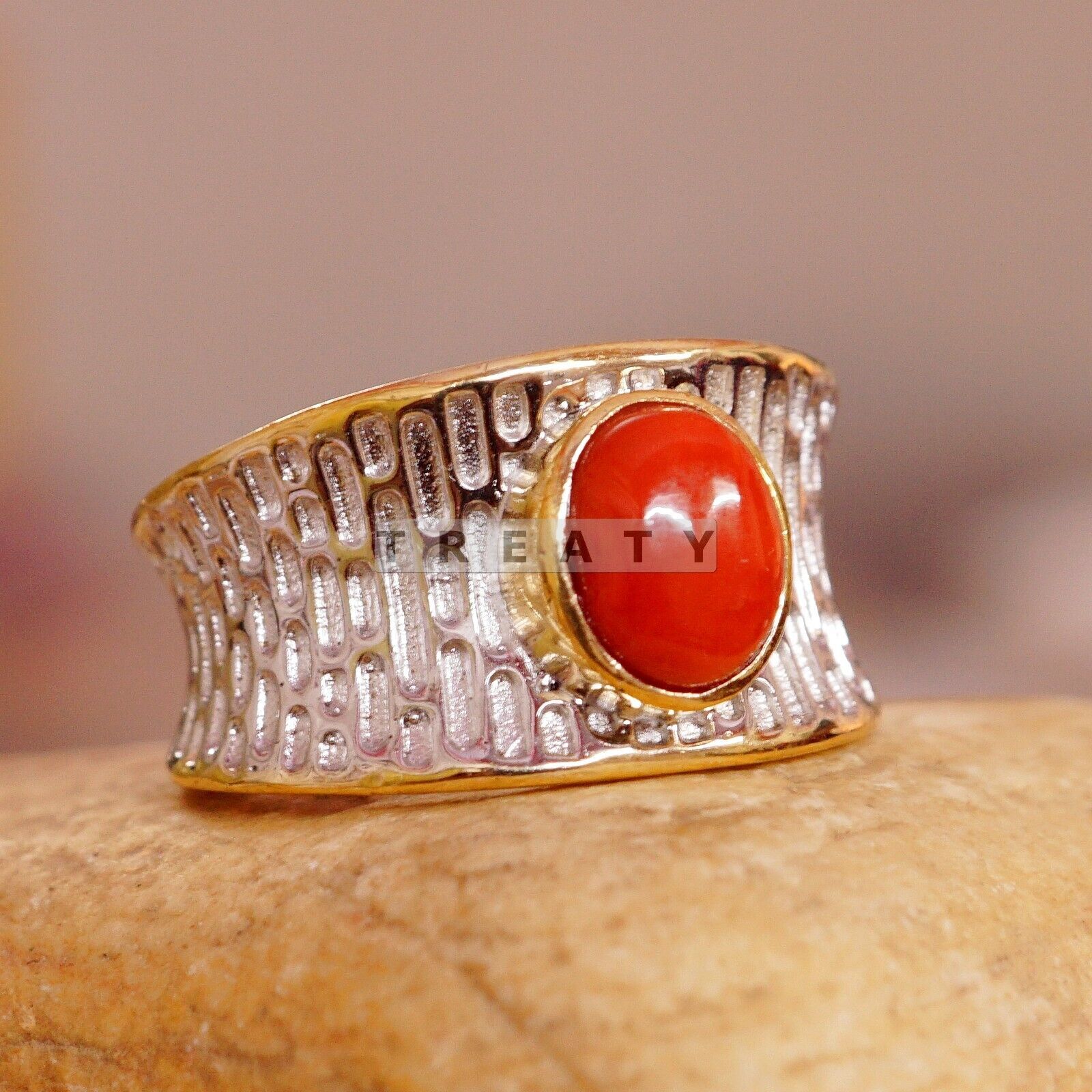 Croal Oval Cut With 14K Solid Gold Ring For Men's #286