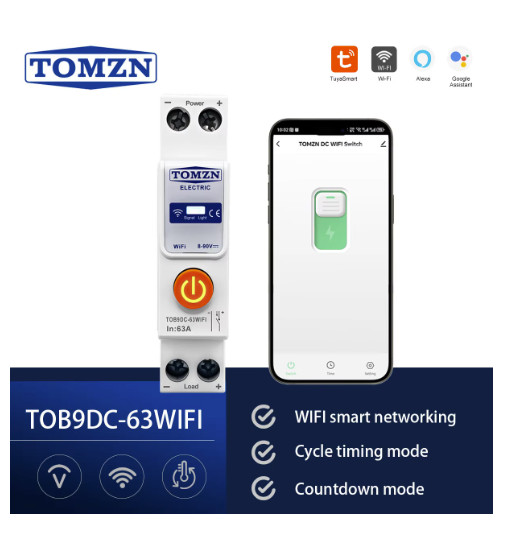 TOMZN TOB9DC WiFi Smart Circuit Breaker 8-90V 1-63A