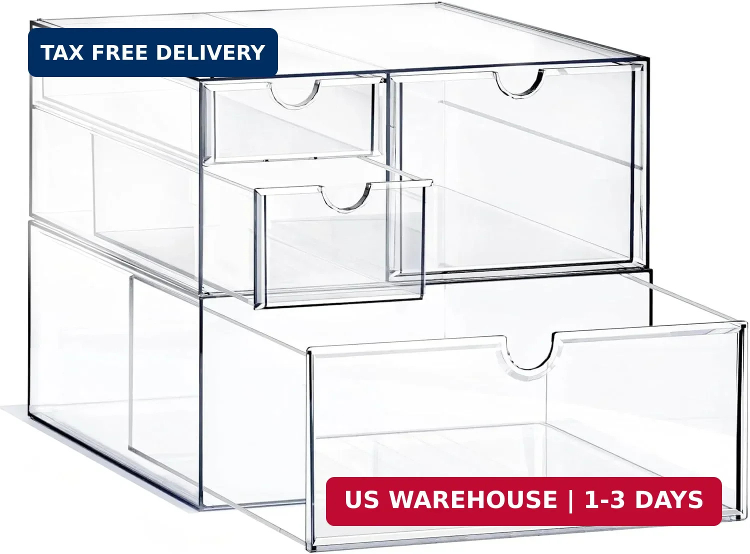 Prsildan Acrylic Drawer Makeup Organizer with 4 Drawers, Set of 2 Office Desk Or