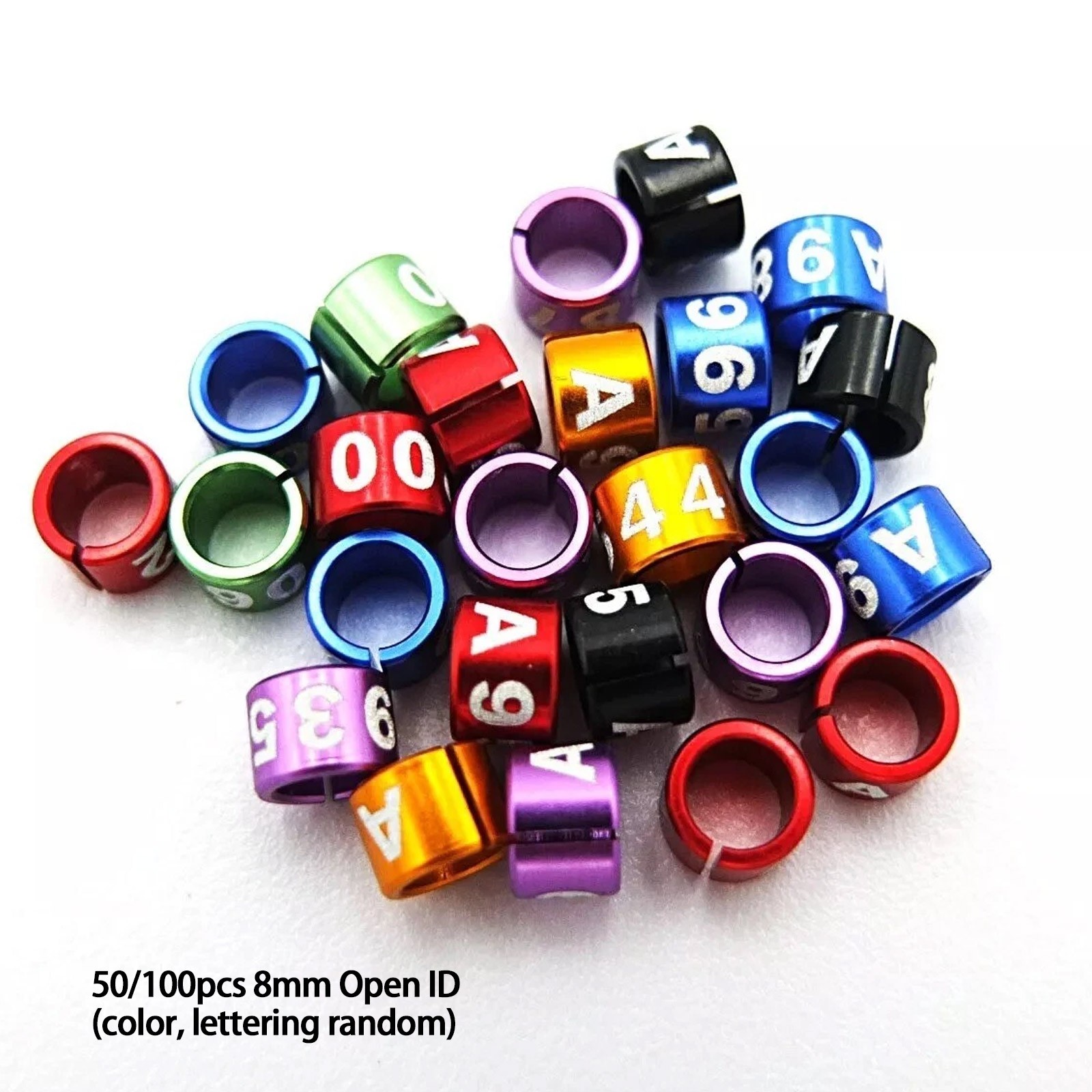 100PCS 8mm Conure Pigeons Rings Aluminium Closed-loop Bird Leg Bands