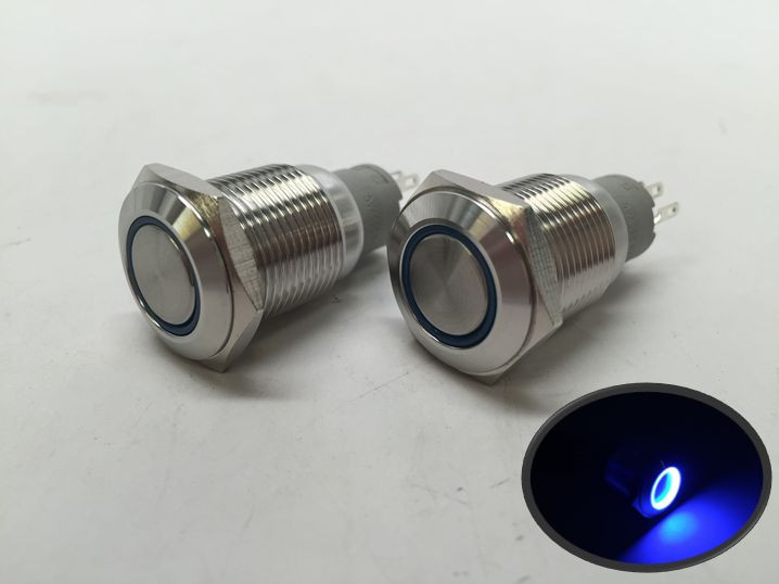Pactrade Marine 2 of Blue LED Ultra Flush Light On-Off Push Switch Ring Button