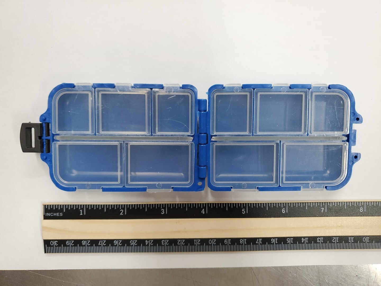 Pocket Size 10 Compartment Folding Pill Box - Vitamin Pill Storage - Blue