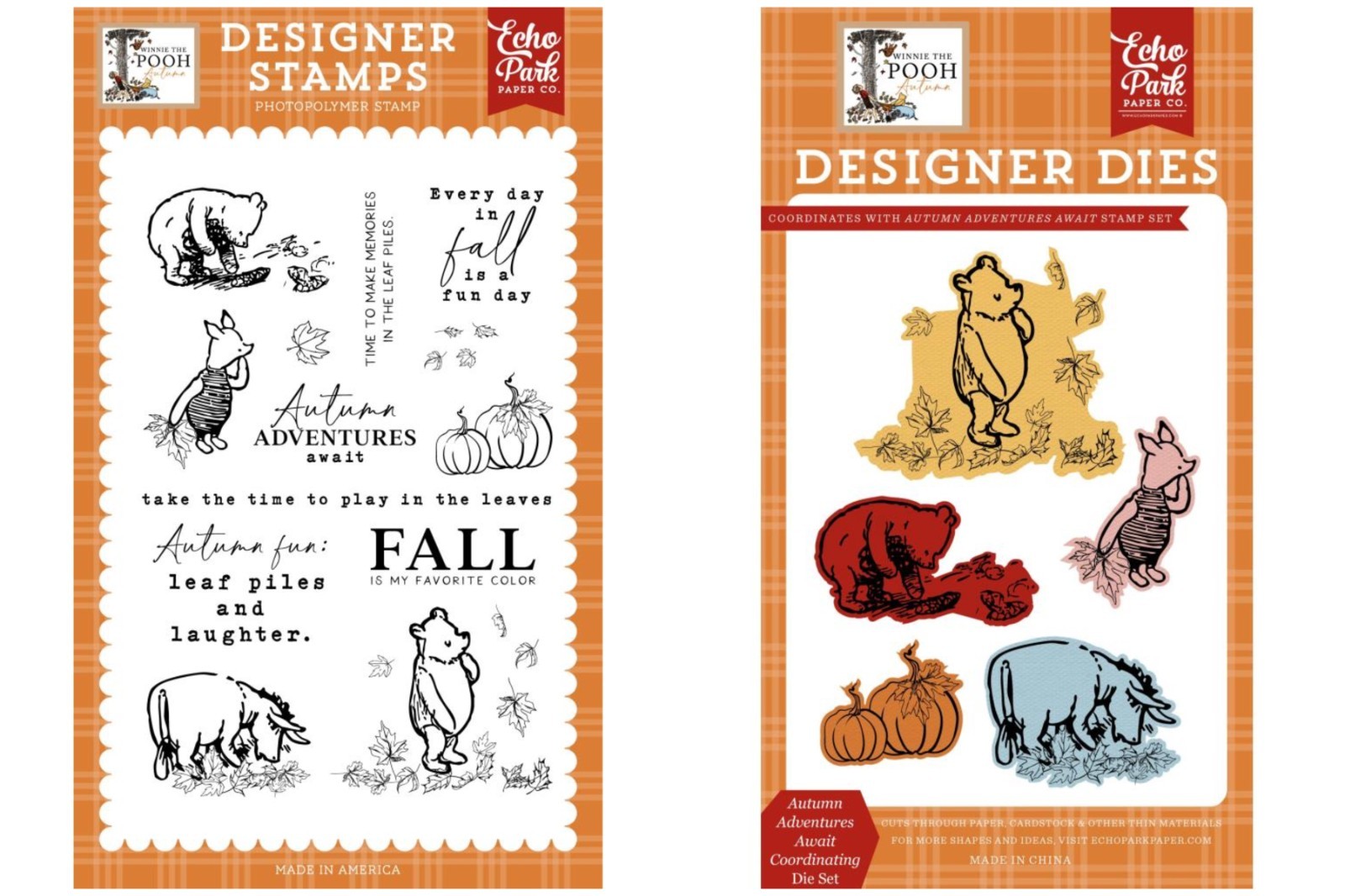 Echo Park Winnie The Pooh "AUTUMN ADVENTURES AWAIT" Clear Stamps & Dies Set