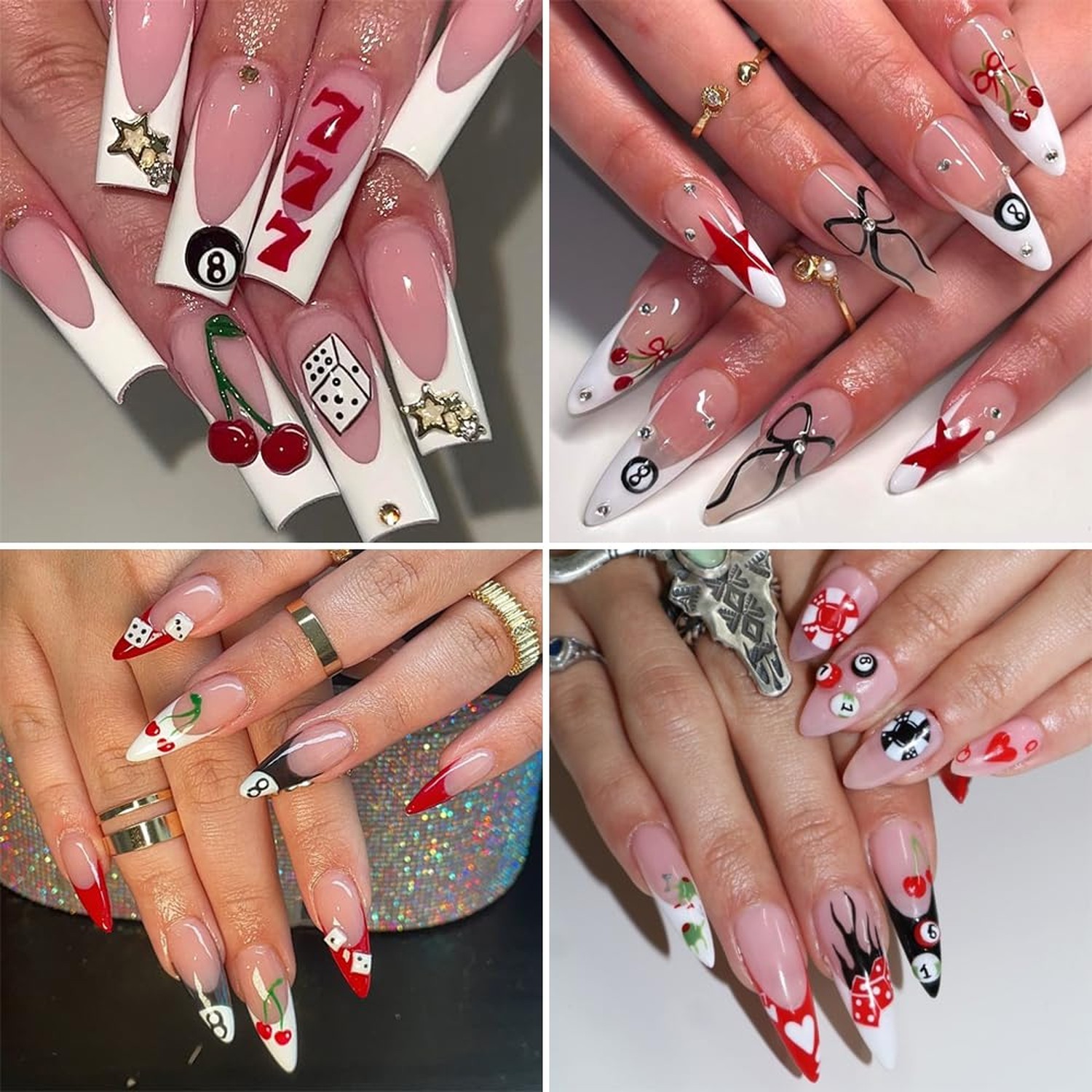 4 Sheets Pool & Dice Nail Art Stickers Decals, Cute Cartoon Style Dice Billia...