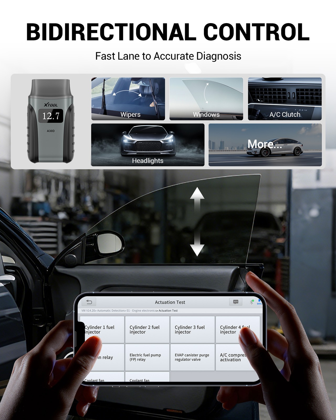 XTOOL A30M V2.0 Kit Bluetooth Full System Diagnostic Tool Bidirectional Scanner