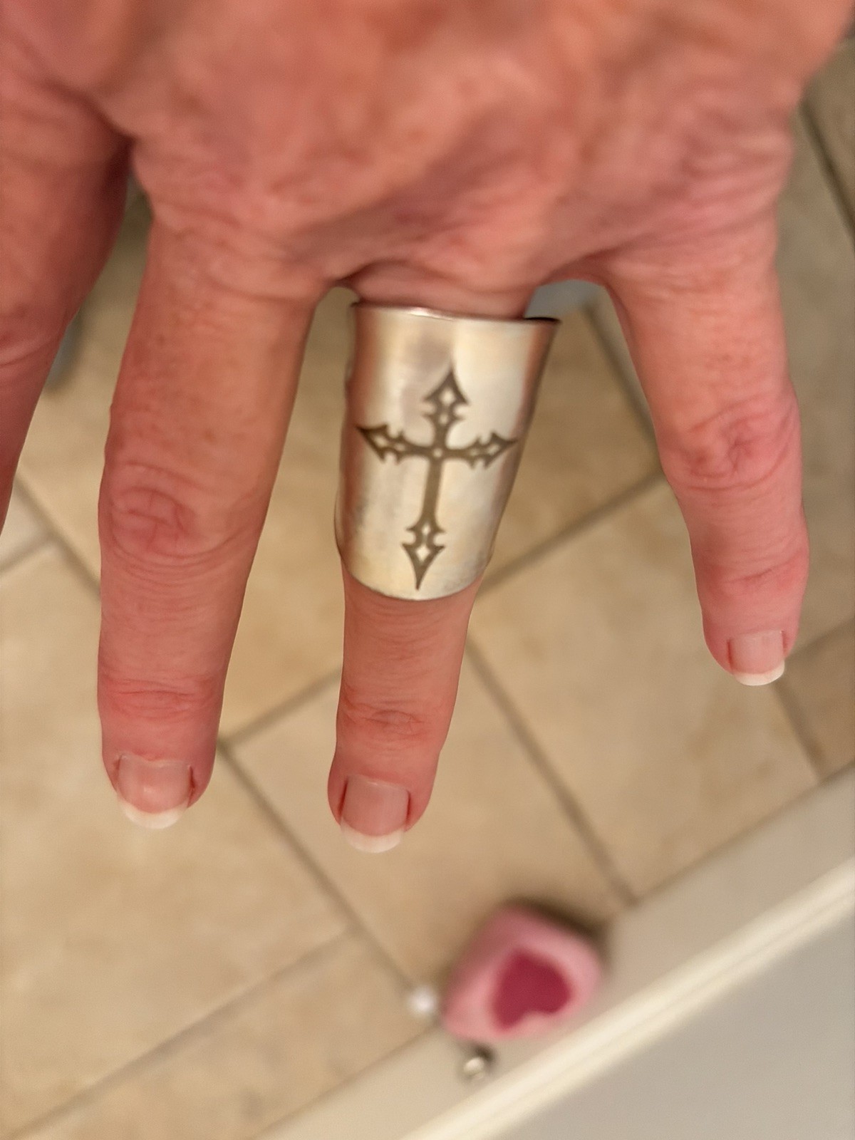 Lasered Cross Spoon Bowl Ring