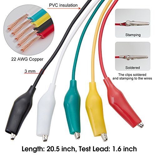 20 Pcs 5 Colors Alligator Clips Test Leads Set Electrical Testing Cables Set