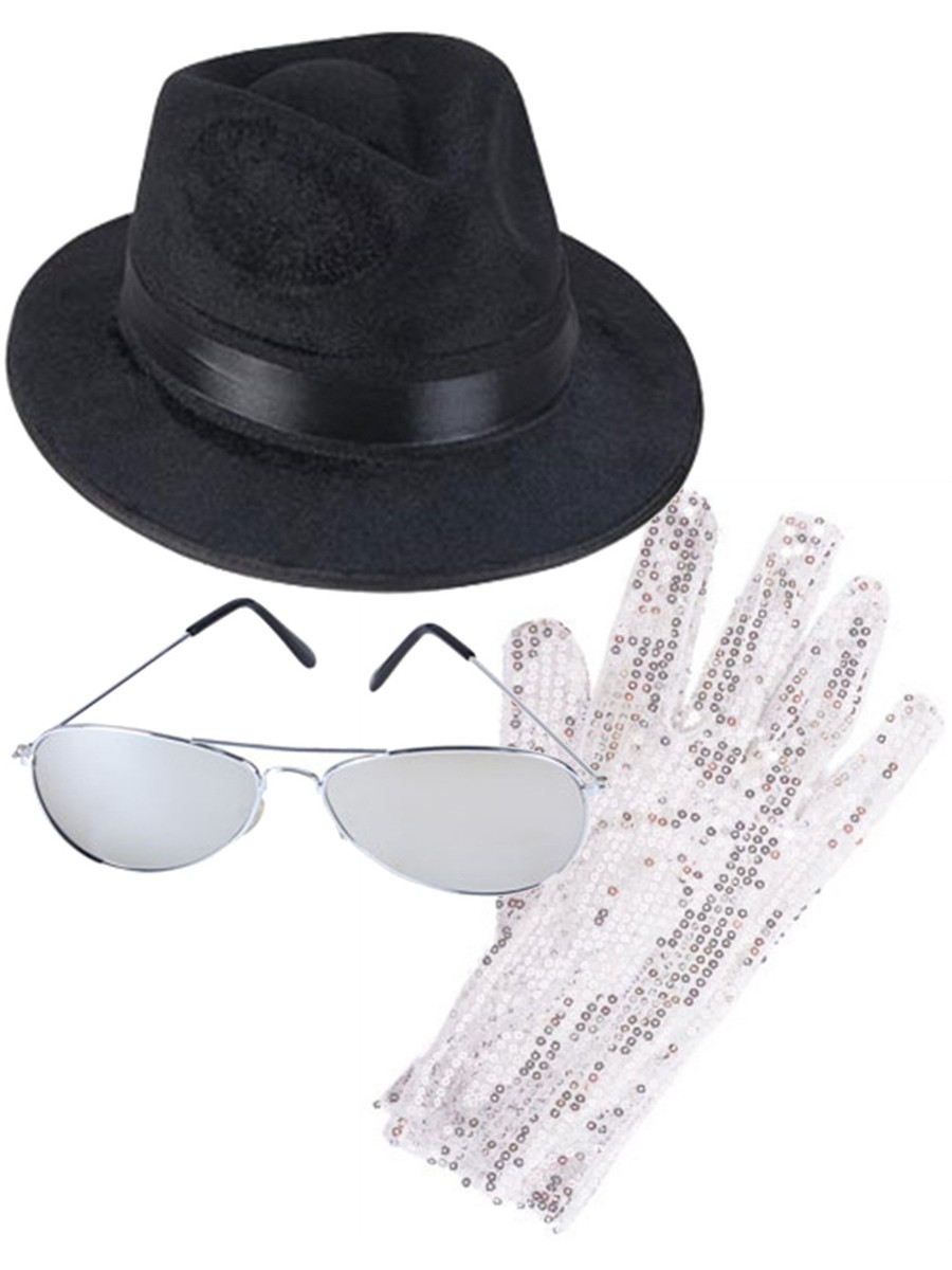 MJ King Of Pop Costume Bundle With Fedora Hat Glove And Sunglasses