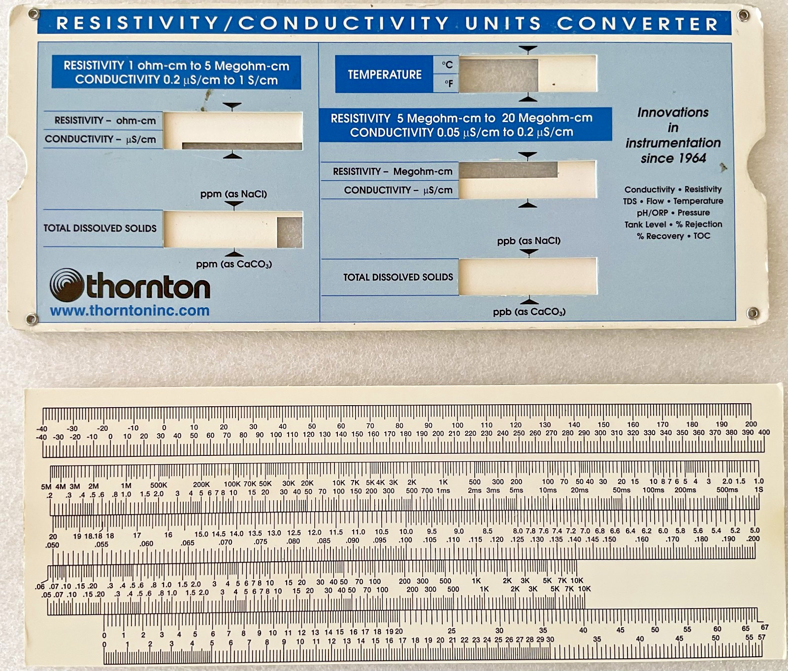 Liquid Flow Calculator + Resistivity / Conductivity units converter Slide Chart