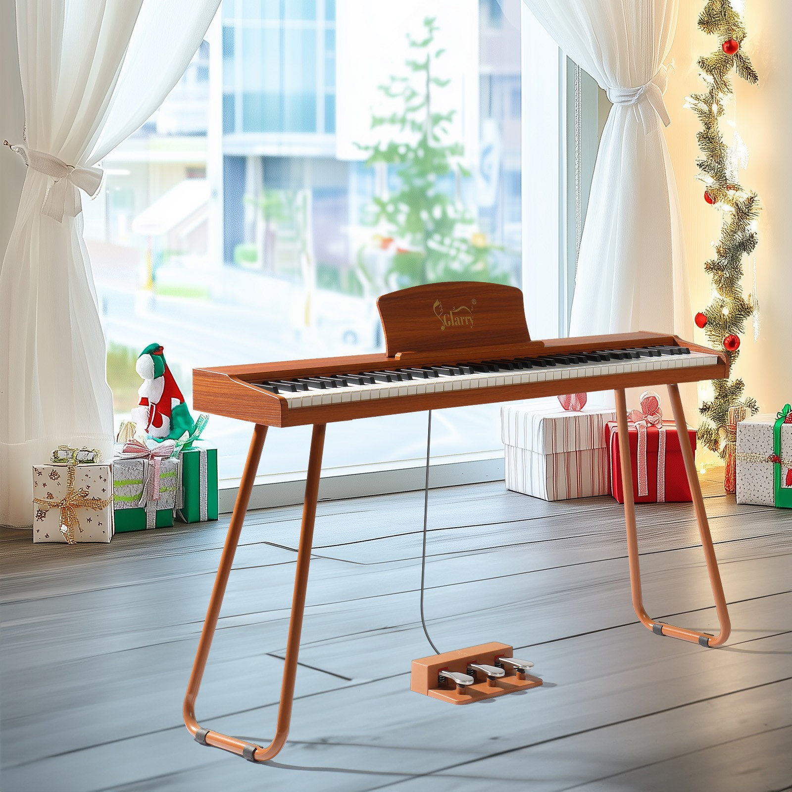 Glarry 88 Key Semi-Weighted Digital Home Piano Wood Grain for Student