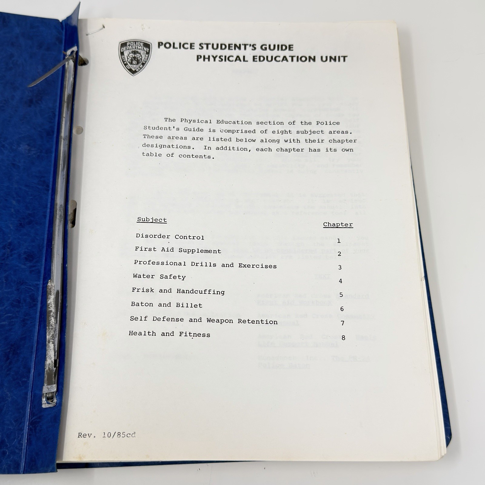 Vintage 1985 NYPD Police Student's Guide Physical Education Unit Manual Book