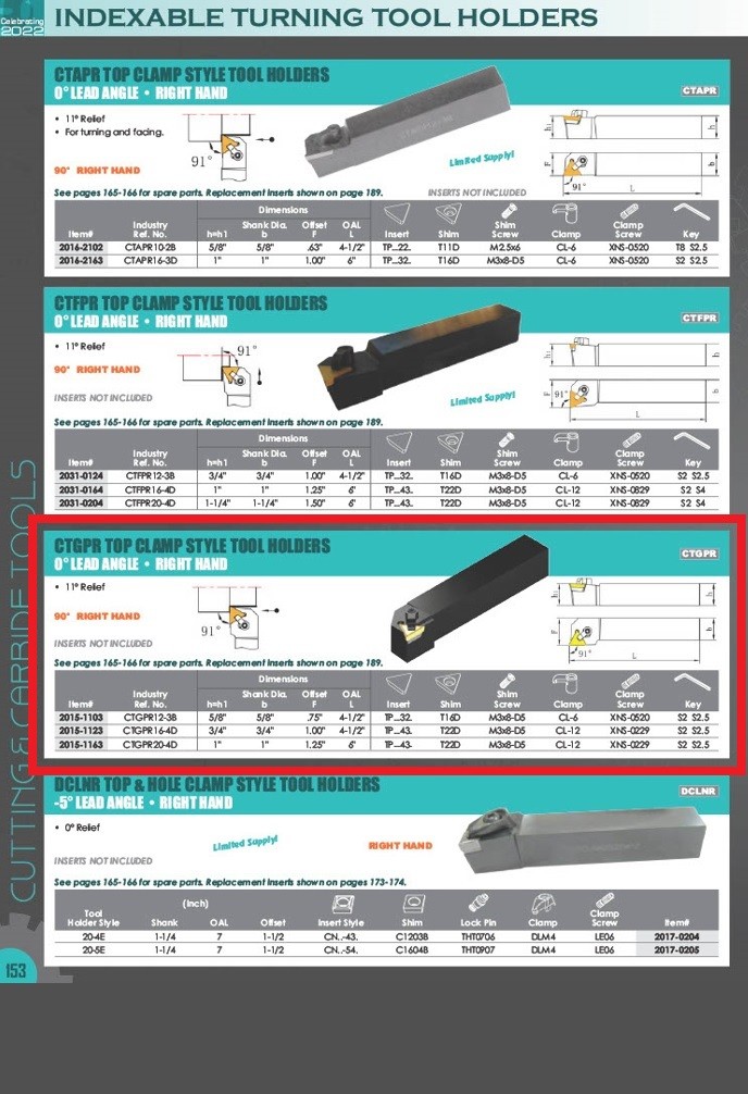 CTGPR 16-3D TURNING & FACING TOOL HOLDER (2015-1163)