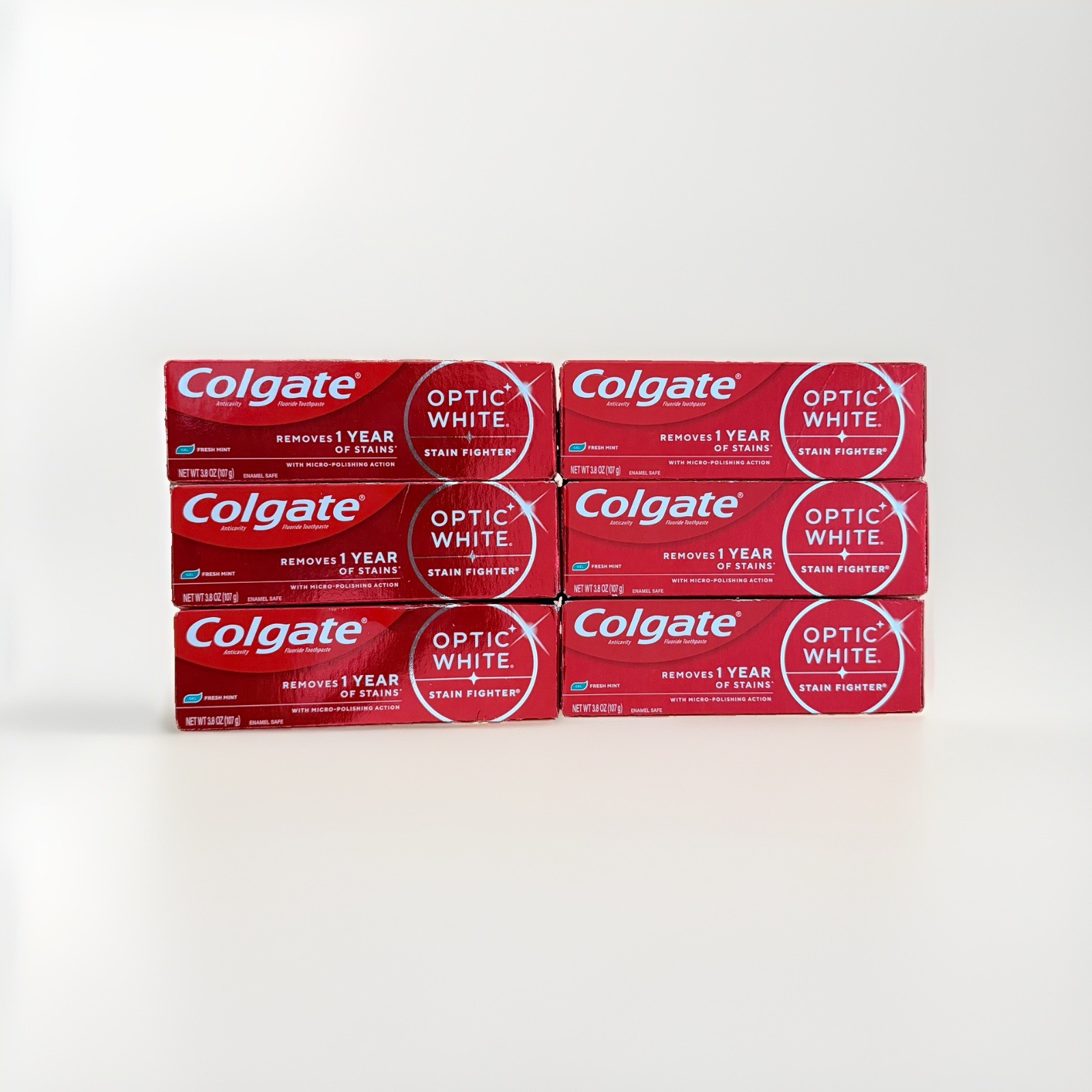 LOT OF 6 Colgate Optic White Stain Fighter Toothpaste - Fresh Mint Gel , 3.8oz