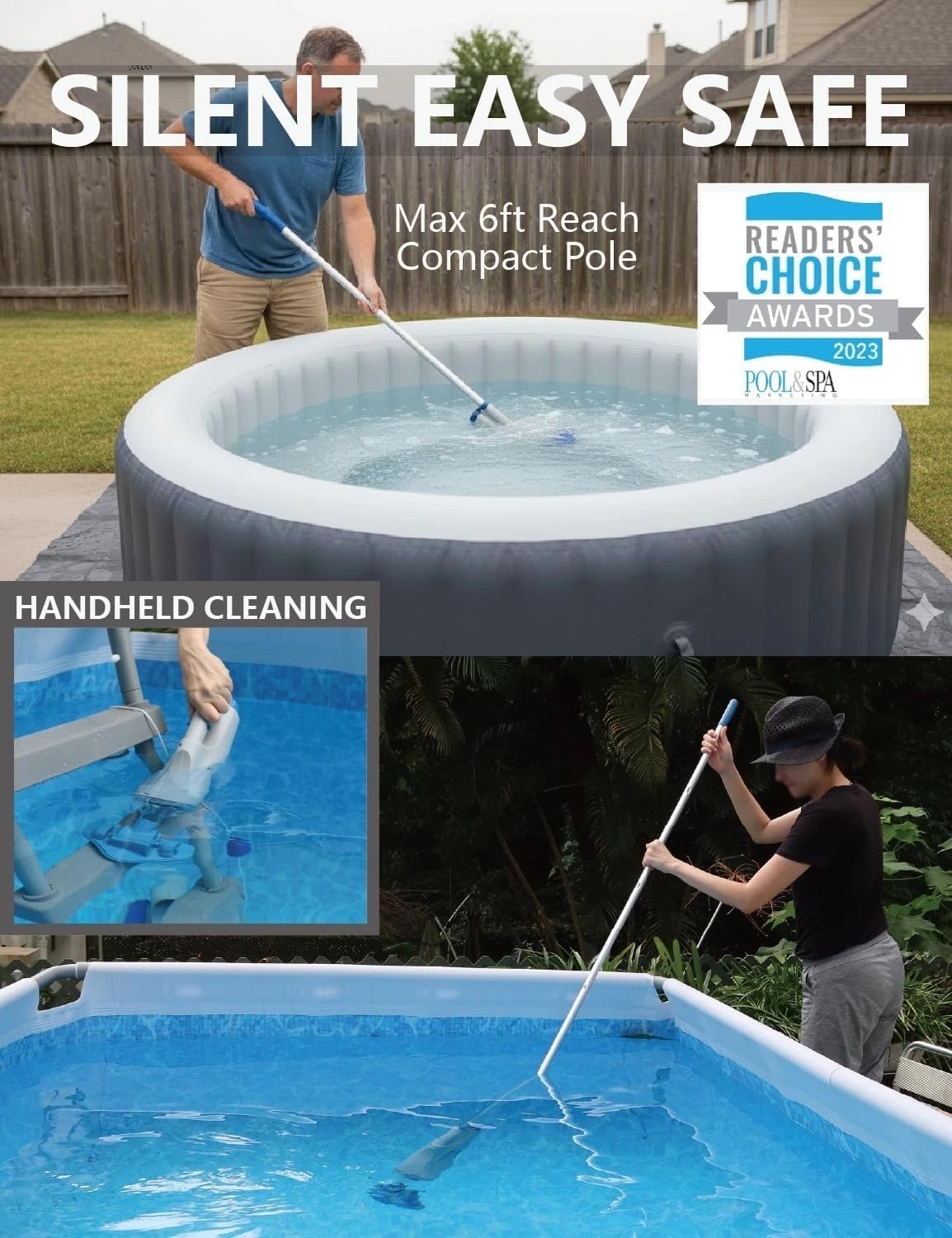 Portable Pool Vacuum for Above Ground Pools, 60min Runtime