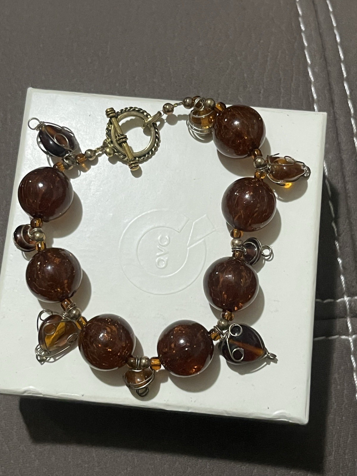 Tortoise Shell Brown Nugget Link Bracelet Dangle Toggle Closure Fashion Jewelry