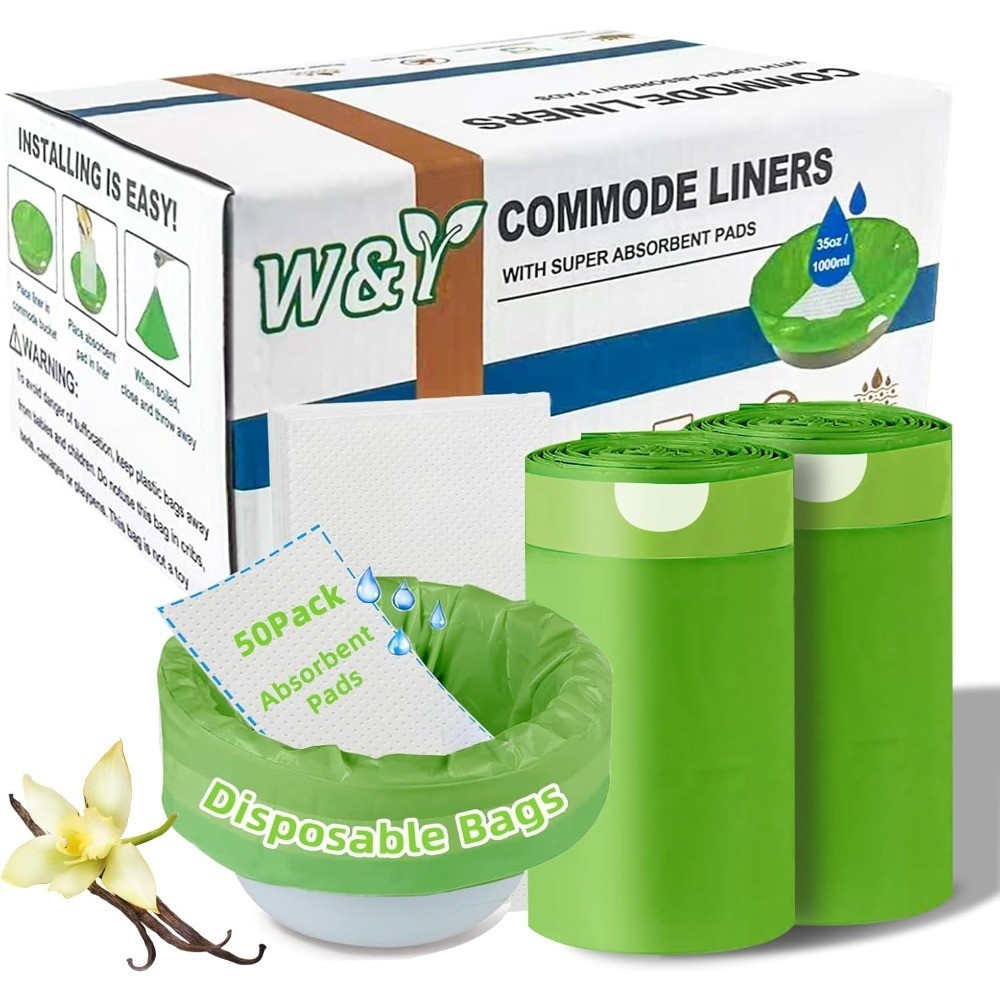 Universal Fit Commode Liners with Super Absorbent Pads, 50 Count Vanilla Scented