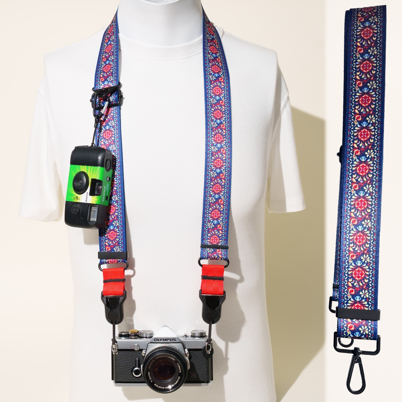 Flower Blue Bohemian Persian Camera Neck Strap w/ Peak Design Anchors or Clasp