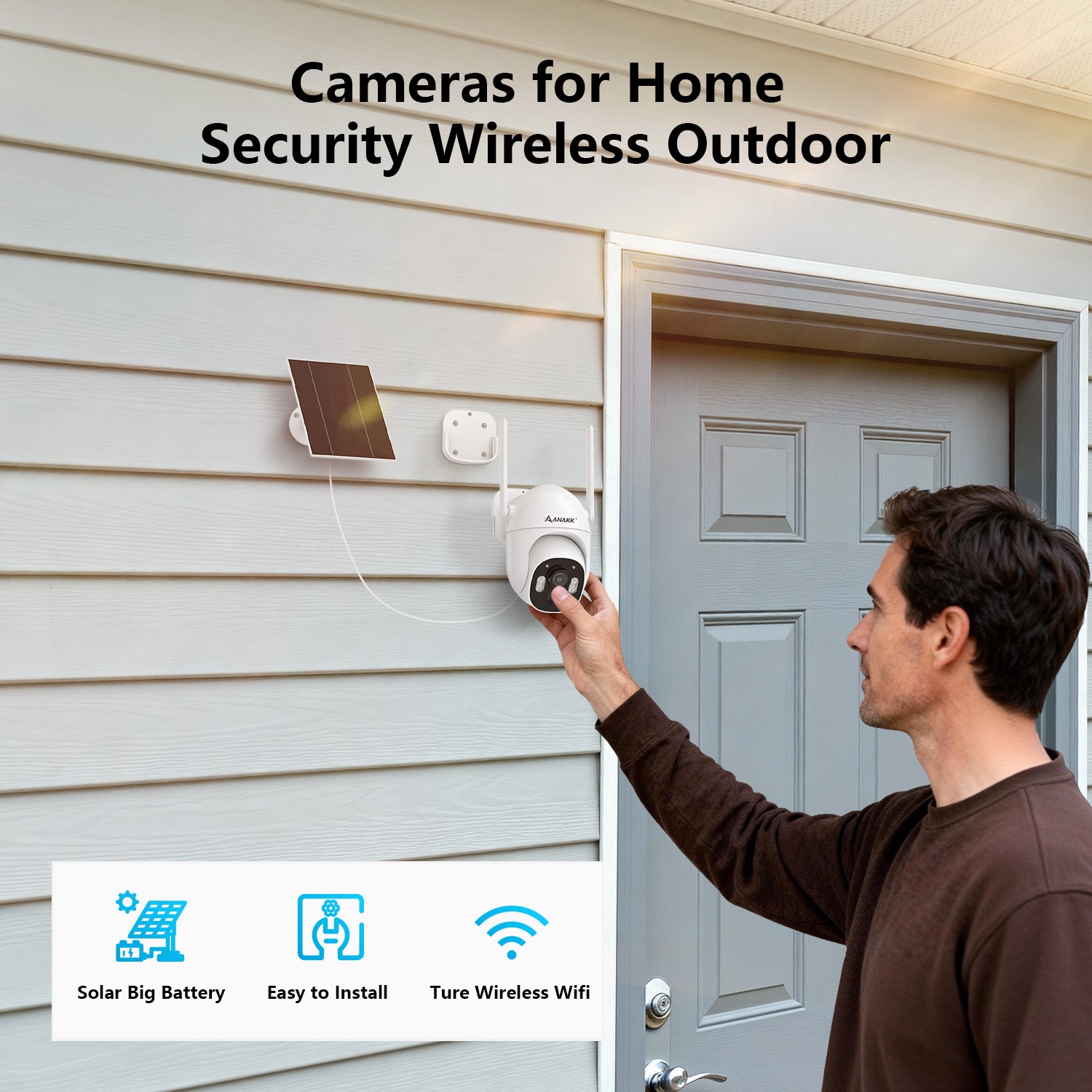 Anakk 4MP WiFi6 Wireless Security Camera System Solar Powered Outdoor PTZ CCTV