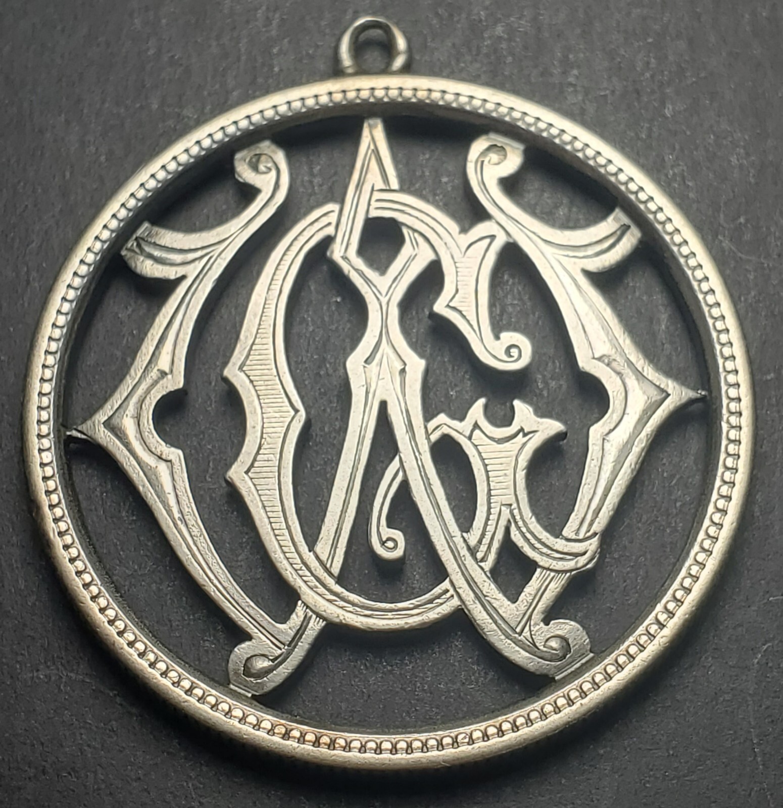 Monogram "WG" Silver Dollar $1 Cutout with Loop