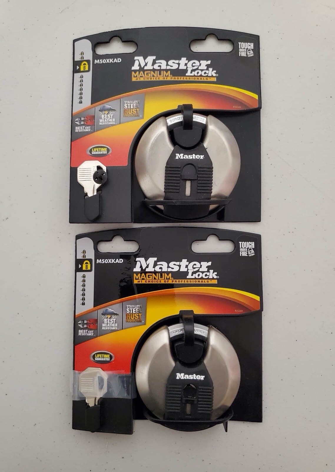 NEW 2 MASTER MAGNUM  DISCUS LOCKS M50XKAD KEYED ALIKE 4- KEYS STAINLESS STEEL