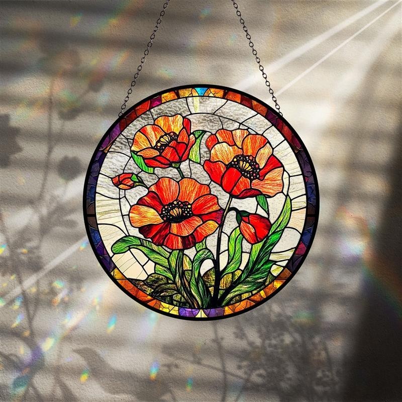 Poppy Flowers Suncatcher,Plant Home Decor,Botanical Art,Artistic Poppy,Memory