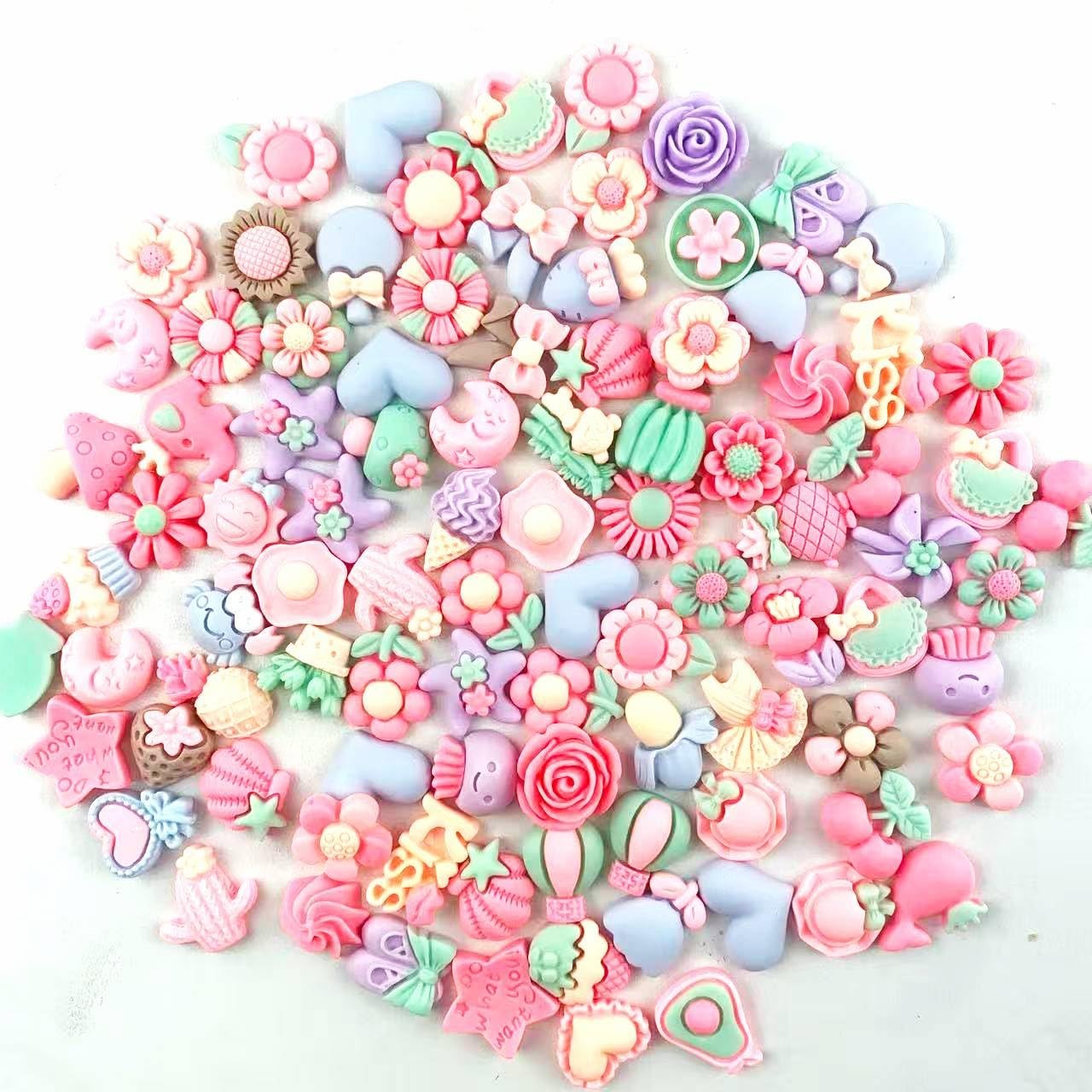 100PC Mix Flatback Resin Flowers Embellishments for DIY Crafts Scrapbooking H...