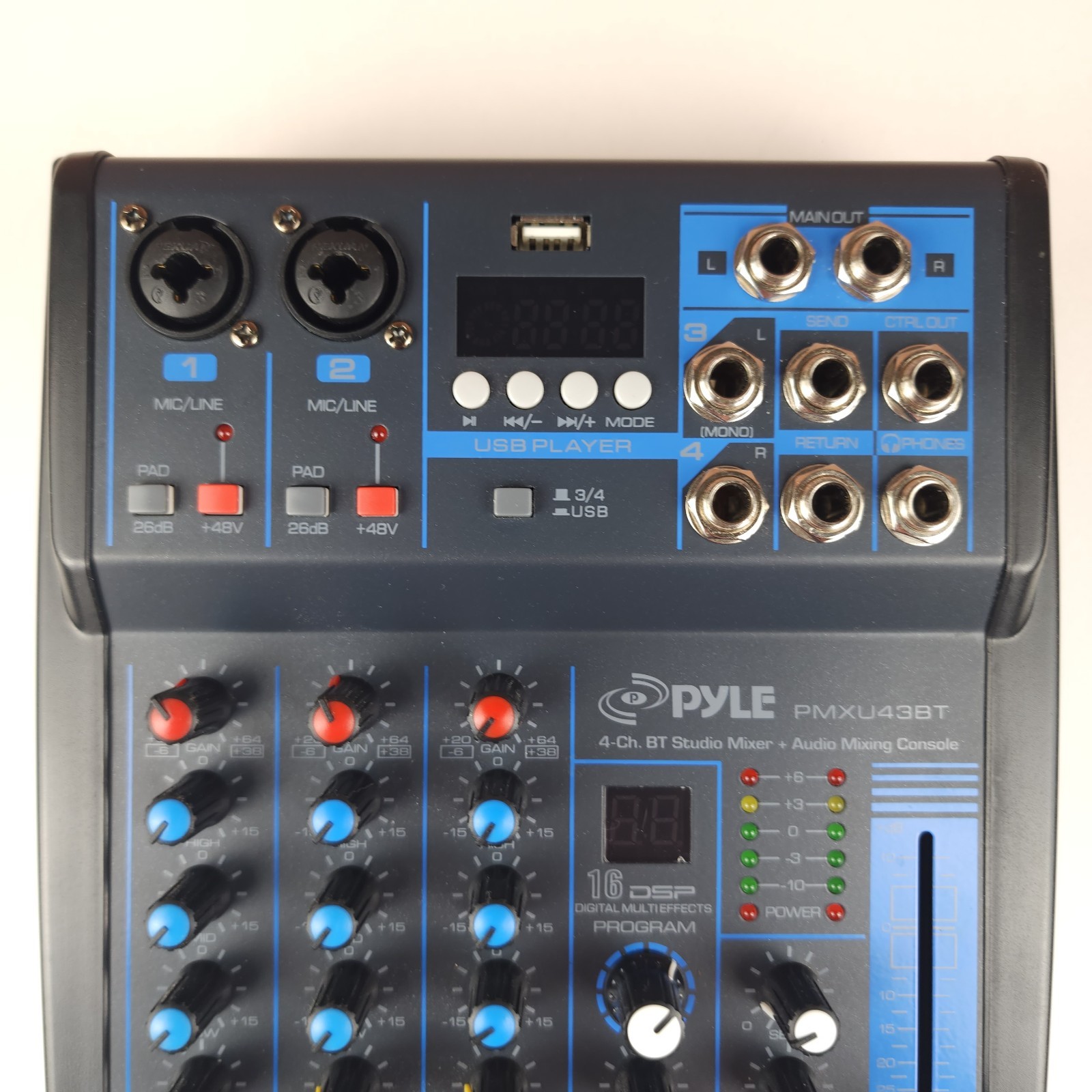 Pyle PMXU43BT BT Studio Mixer + Audio Mixing Console 4-Channel W/ Power Cable