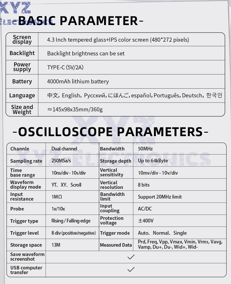 FNIRSI 2C53P Handheld Digital Oscilloscope Multimeter Signal Generator IPS Touch