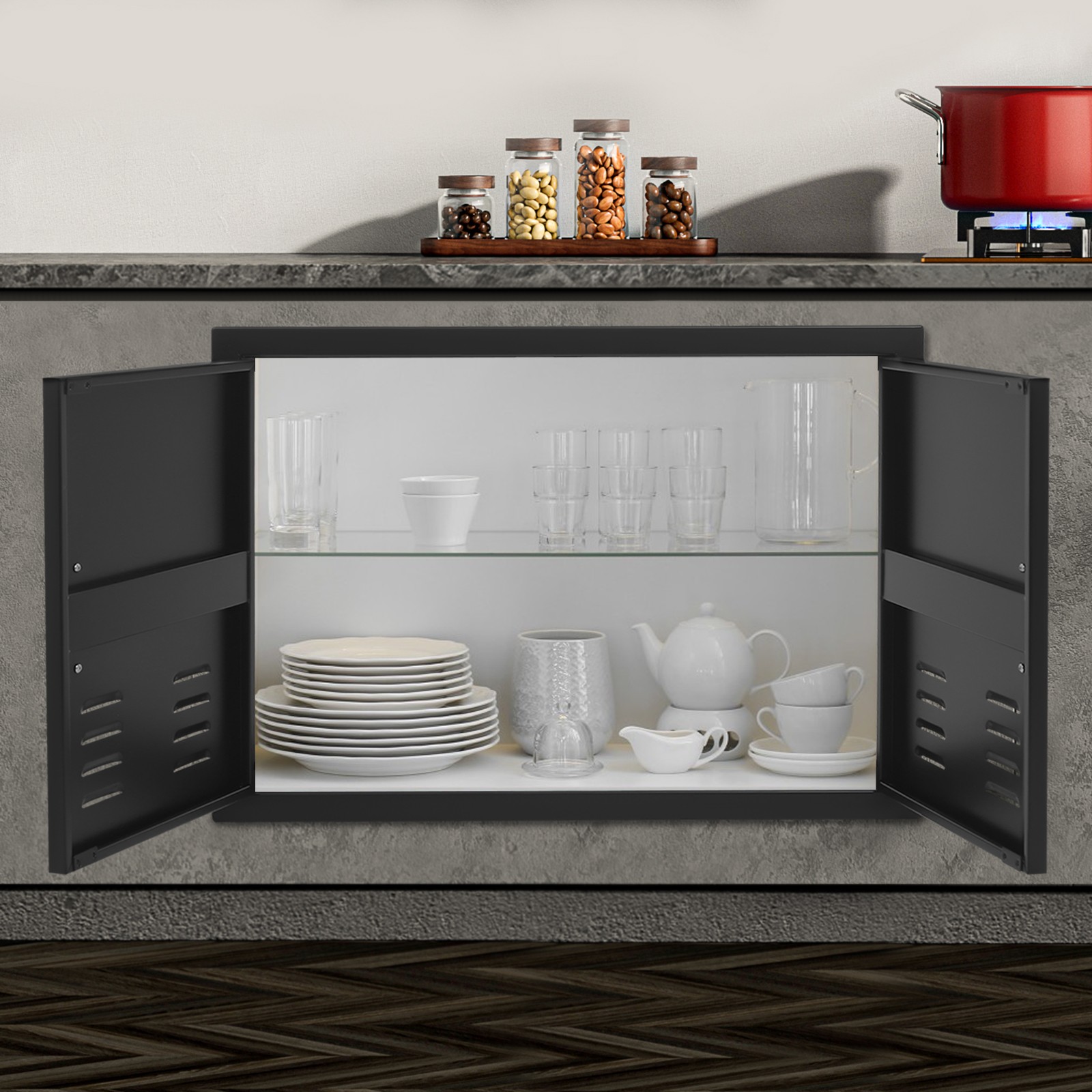 Double Door for Kitchen Pantry Storage Cabinet Cupboard Door Steel 76*53cm