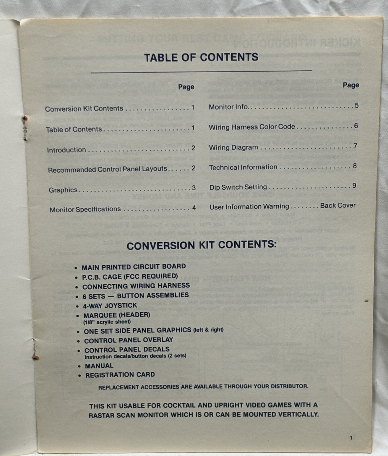 ORIGINAL-KONAMI-KICKER CONVERSION KIT-INSTRUCTION MANUAL