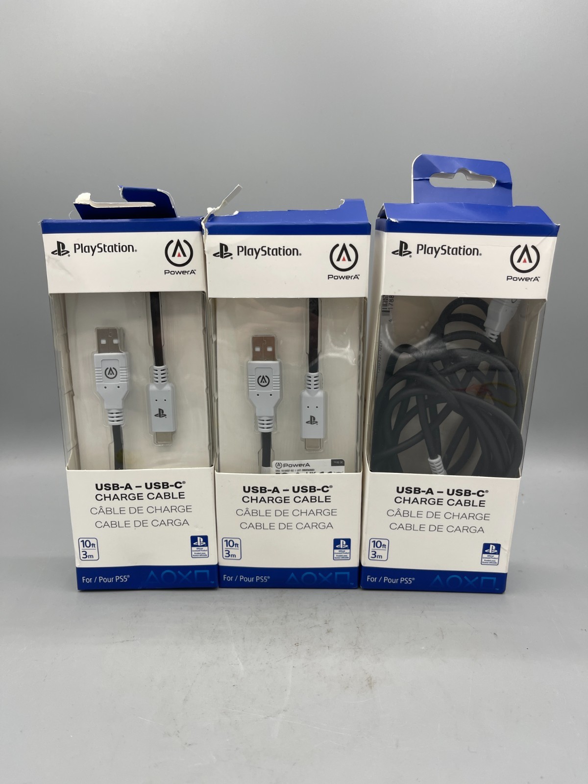 Lot Of 3 Playstation PowerA USB-A to USB-C Charge Cable for PlayStation 5 (READ)