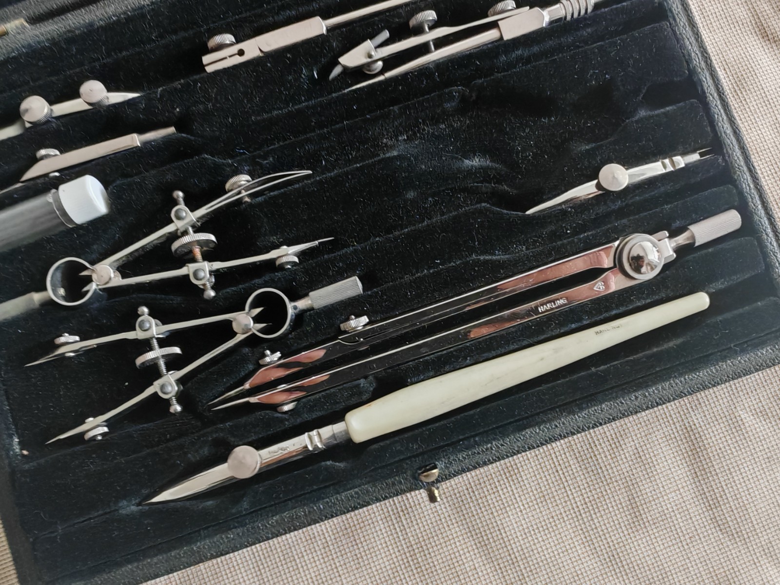 Vintage Harling London Technical Drawing Instrument Set Drafting Compass & Tool