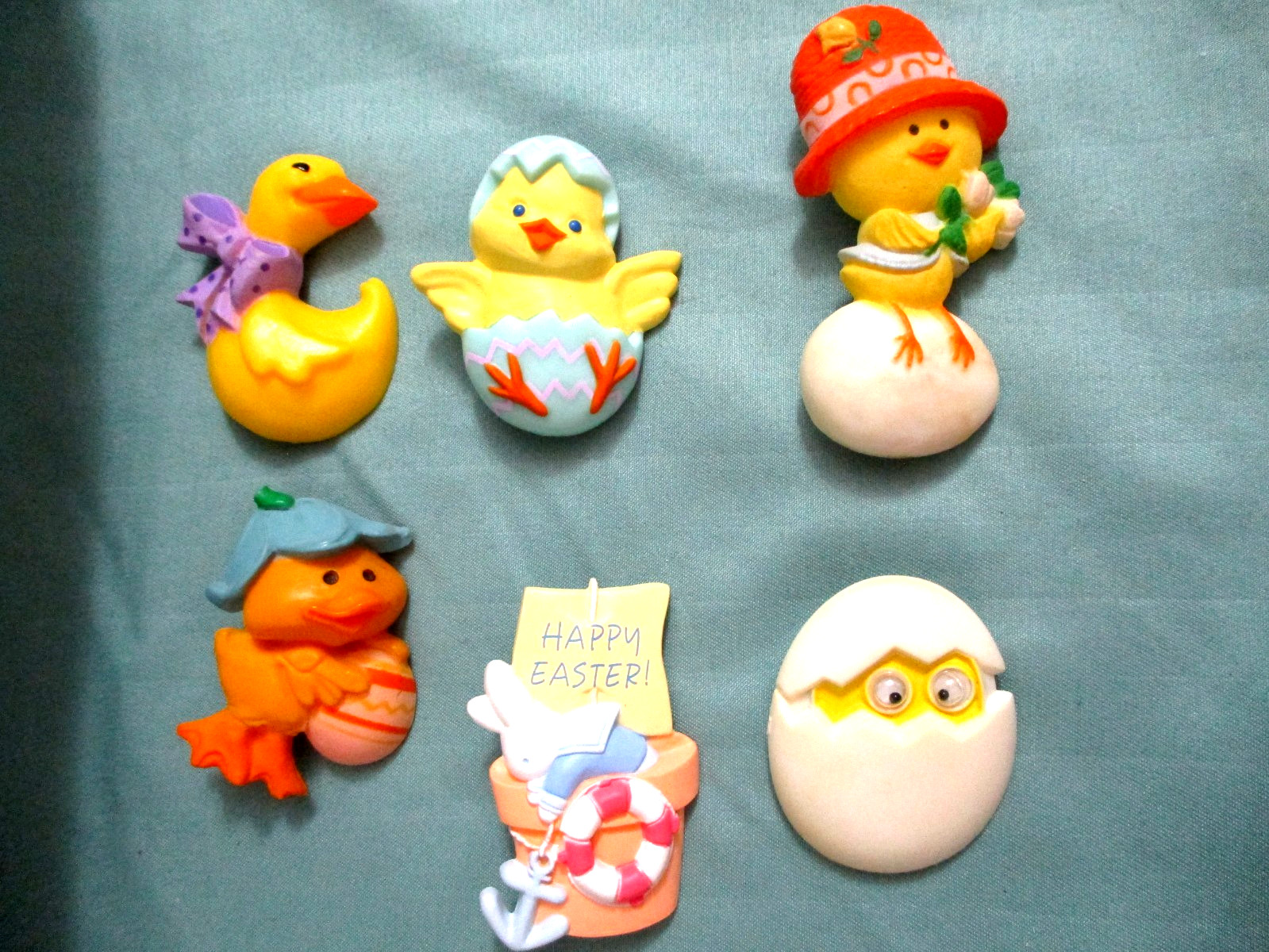 Vintage Hallmark Easter Lapel Pins Lot of 6 - chicks/ducks-google eye egg-bunny
