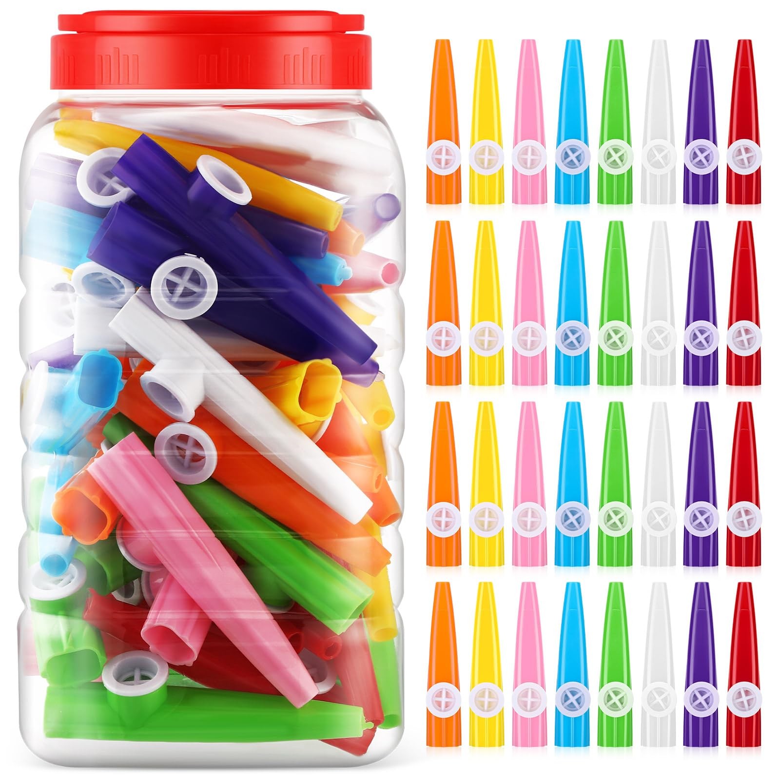 Jenaai 50 Pcs Plastic Kazoos Bulk with Bottle, Colorful Kazoo Musical Instrum...