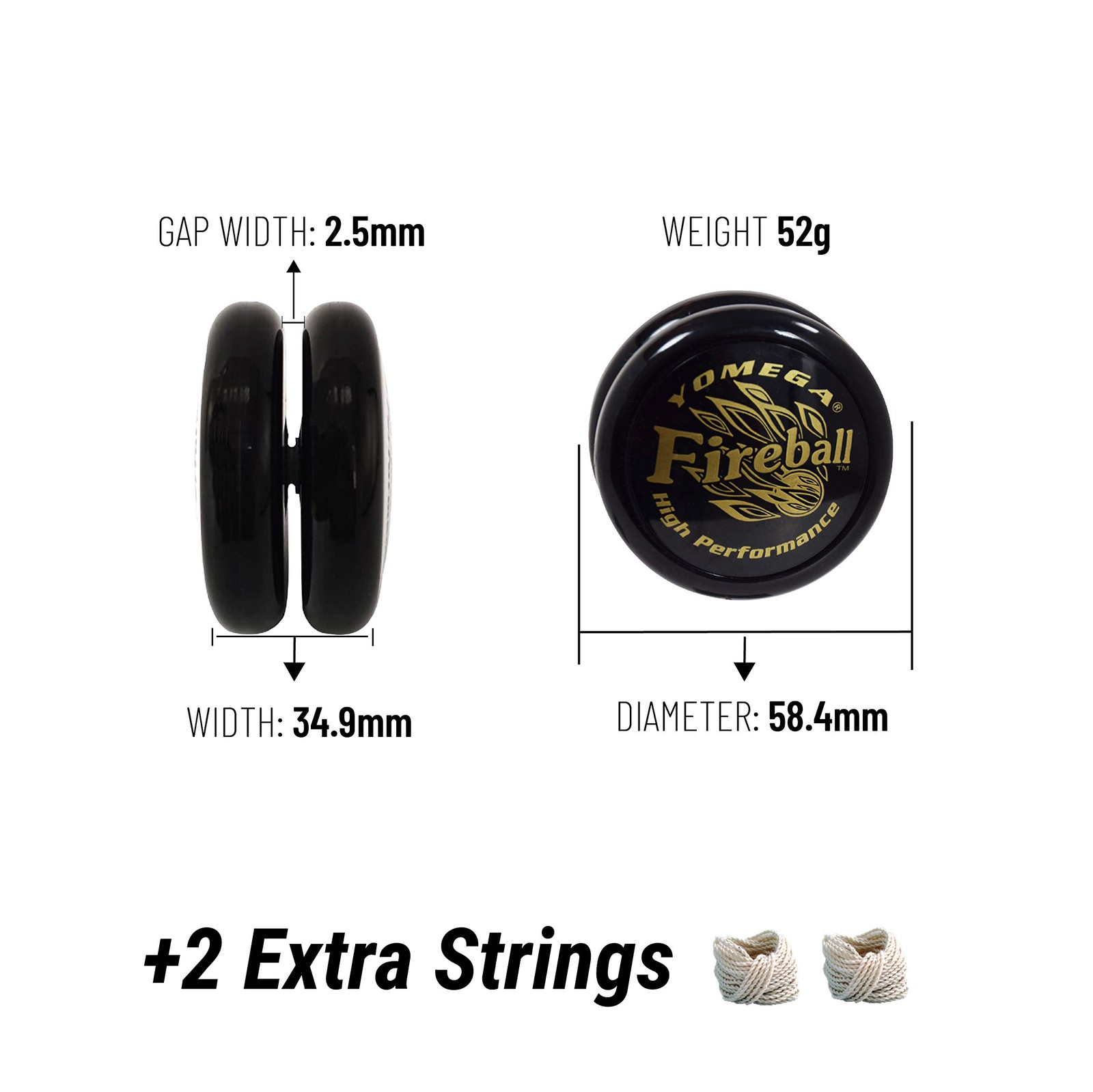 Yomega Fireball YoYo -HIGH Performance Responsive 58.4Mm, Black/Gold