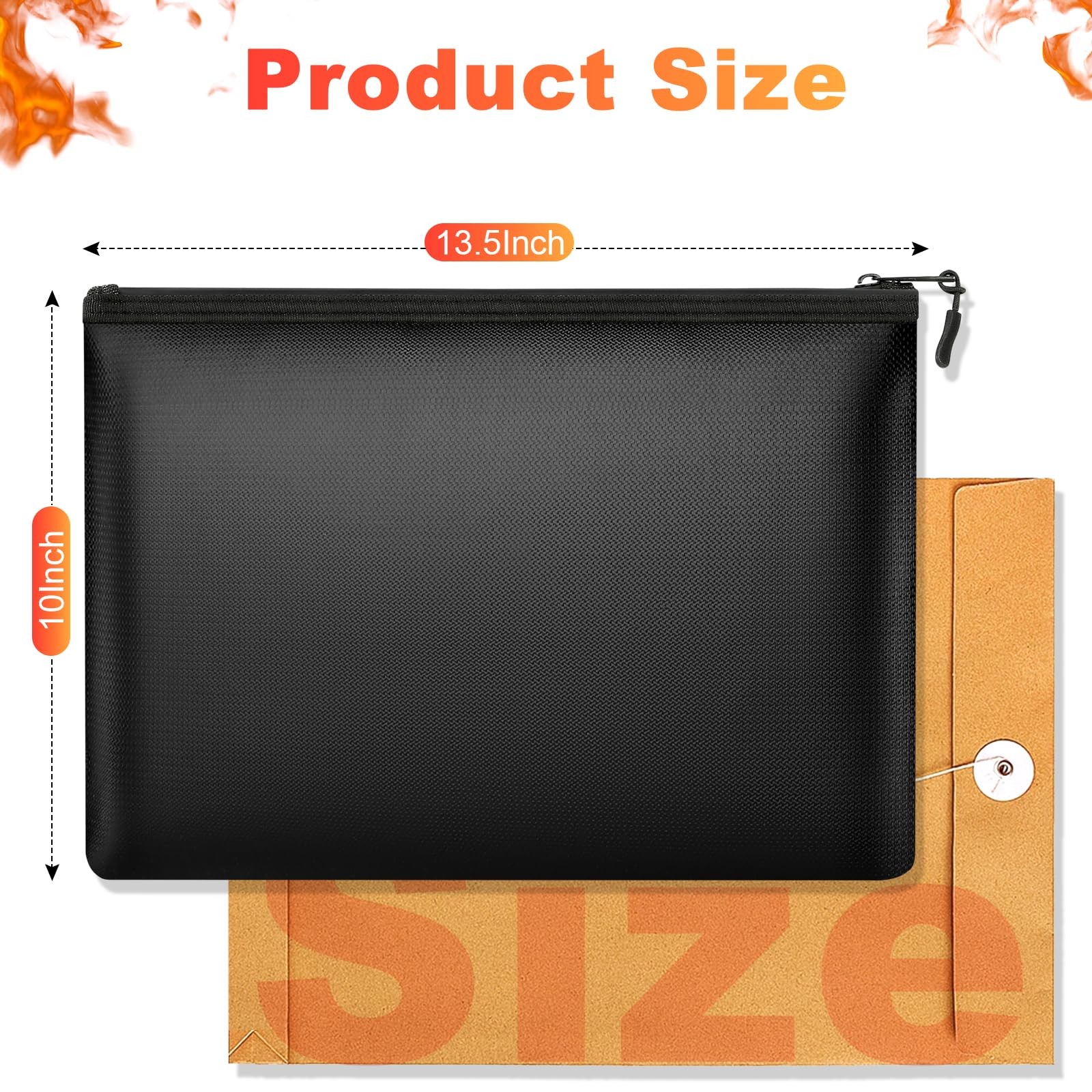 Fireproof Money Bag set 13.5x10 In Waterproof Document Security Black