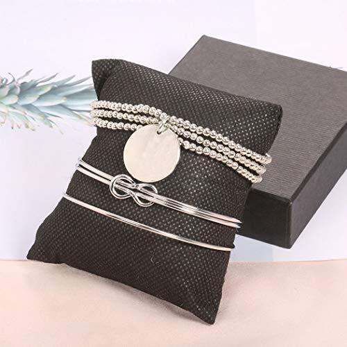 Boho Layered Knot Bangle Stackable Bracelets Silver Dainty Coin Beaded Hand