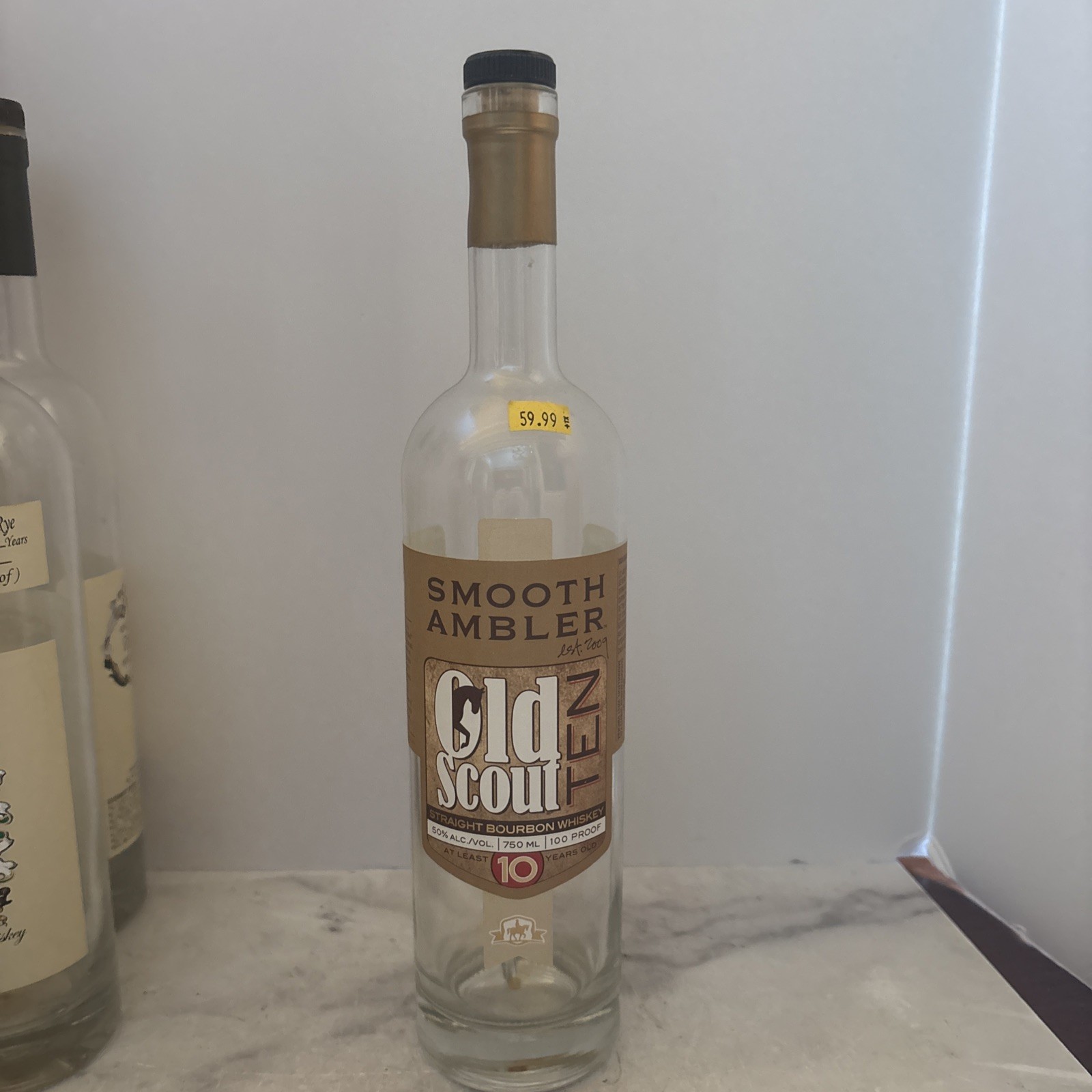 Old Scout Smooth Ambler 10 Year 100 Proof Empty Bottle 2015