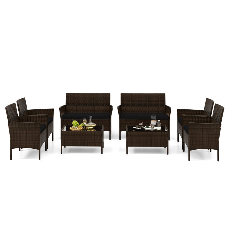 4-Piece Gray PE Rattan Set w/ Beige/Black Cushions