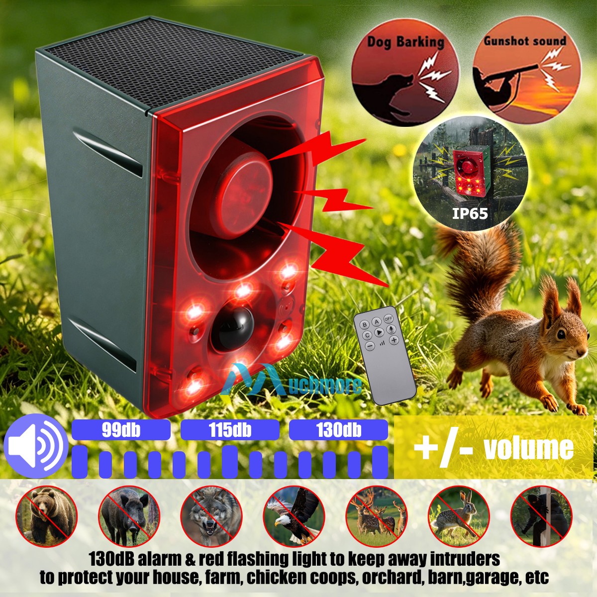 Solar Motion Sensor Alarm Outdoor - Dog Barking & Gunshot Sound, Support Record