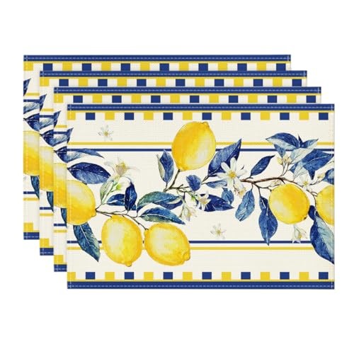 Lemon Branches Summer Placemats Set of 4, 12" x 18", Rectangular 4 Pcs Beige