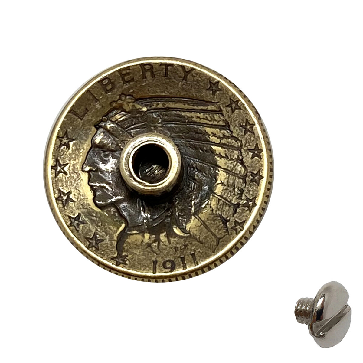 Set of 5 ANTIQUE GOLD FIVE DOLLARS REPRODUCTION COIN CONCHOS SIZE 7/8" -TAIL