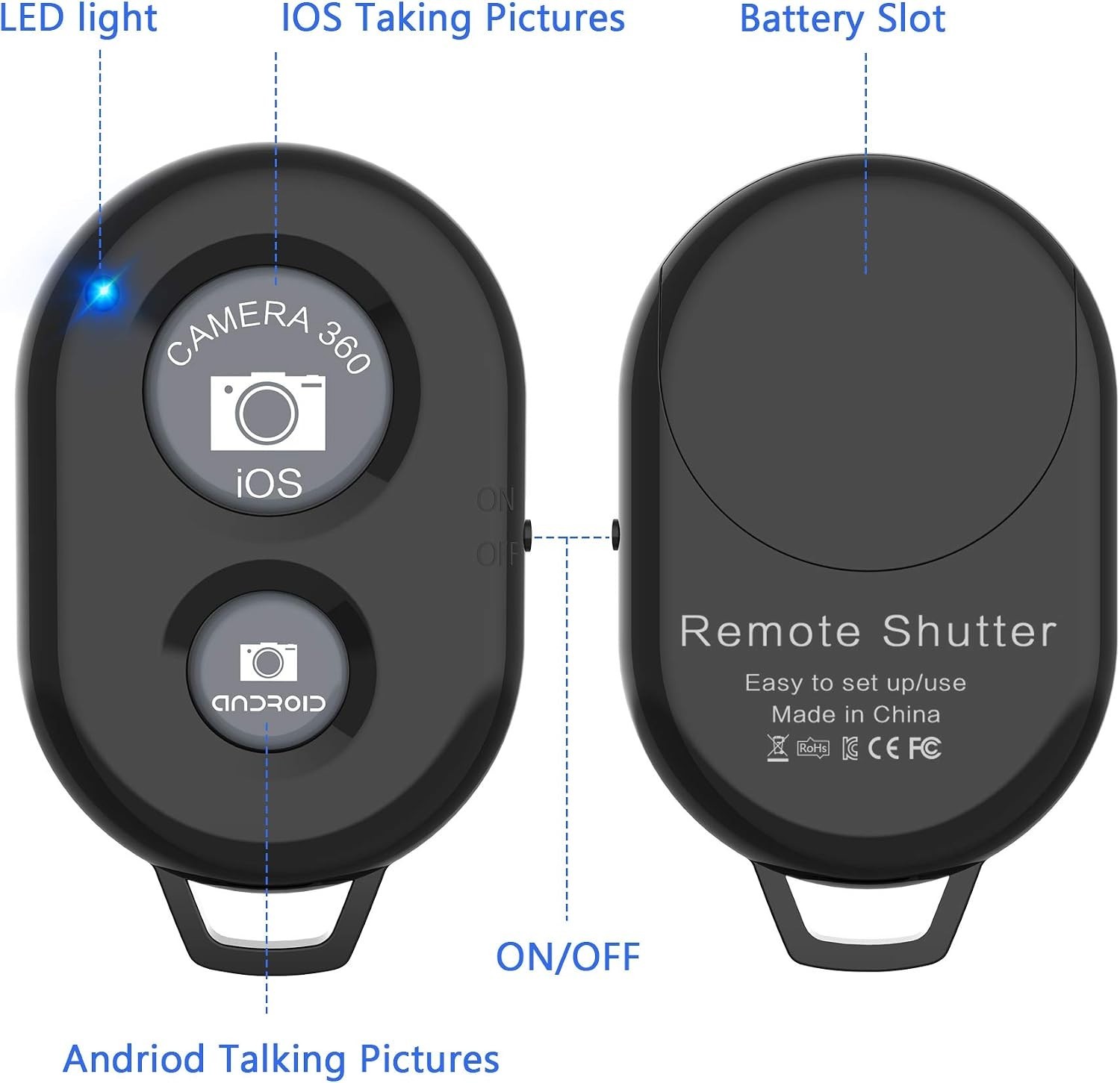 Wireless Camera Remote Shutter for Smartphones 2 Pack, Wireless Phone Camera ...