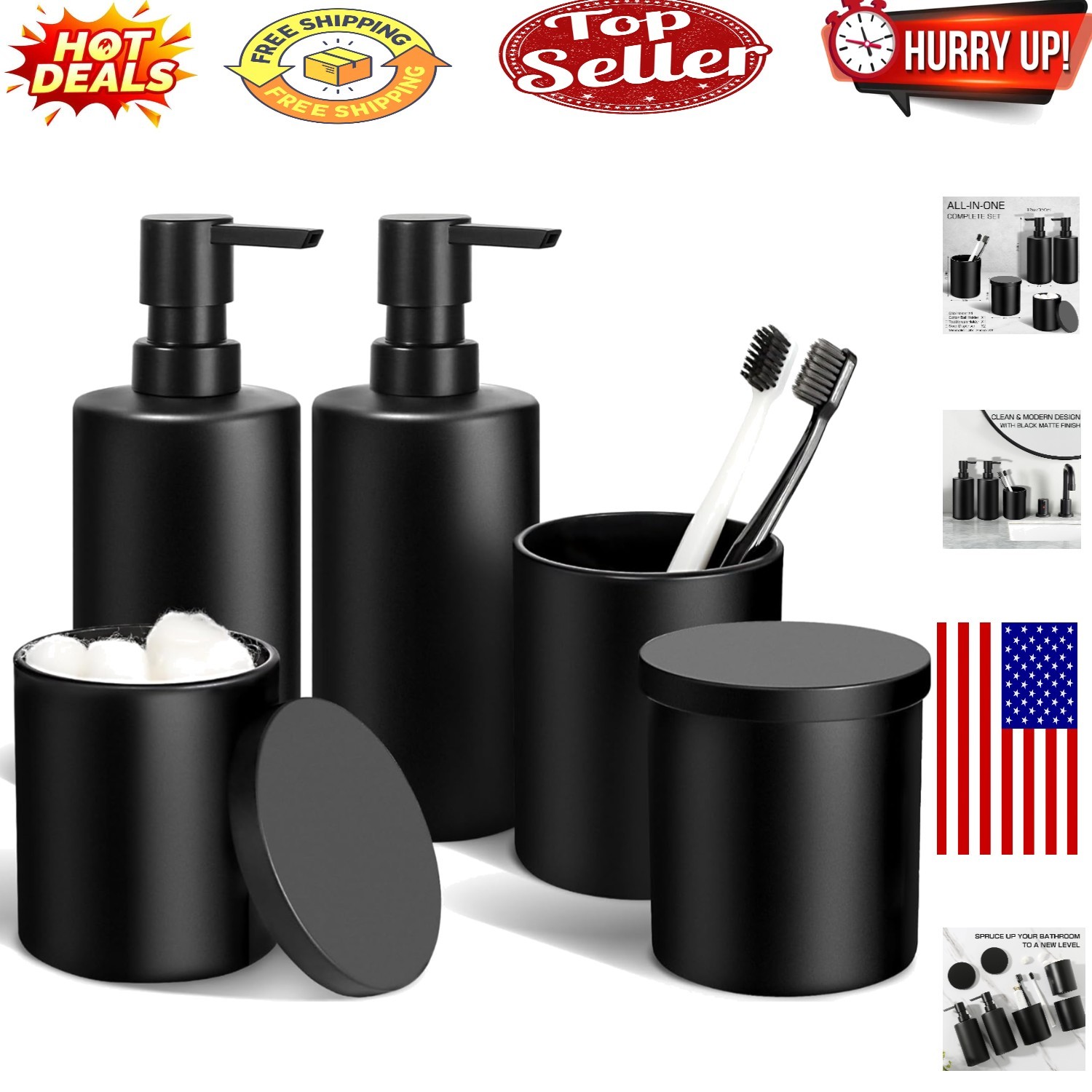 Luxury Matte Black 5-Piece Bathroom Accessories Set