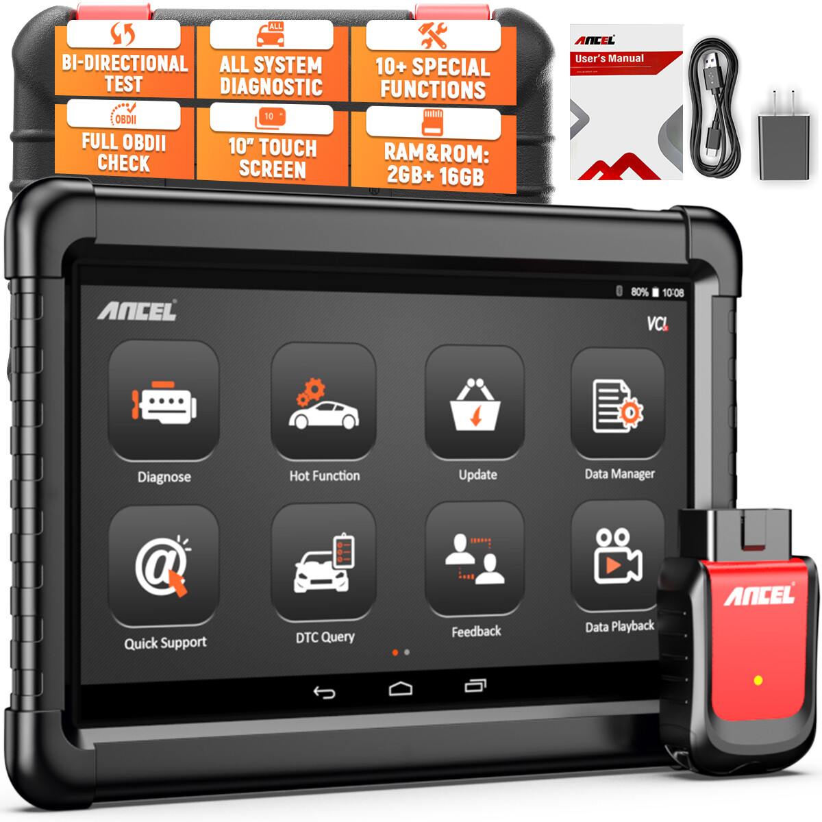 ANCEL OBD2 Scanner Bluetooth Bidirectional Diagnostic Tool 10inch Touch Screen