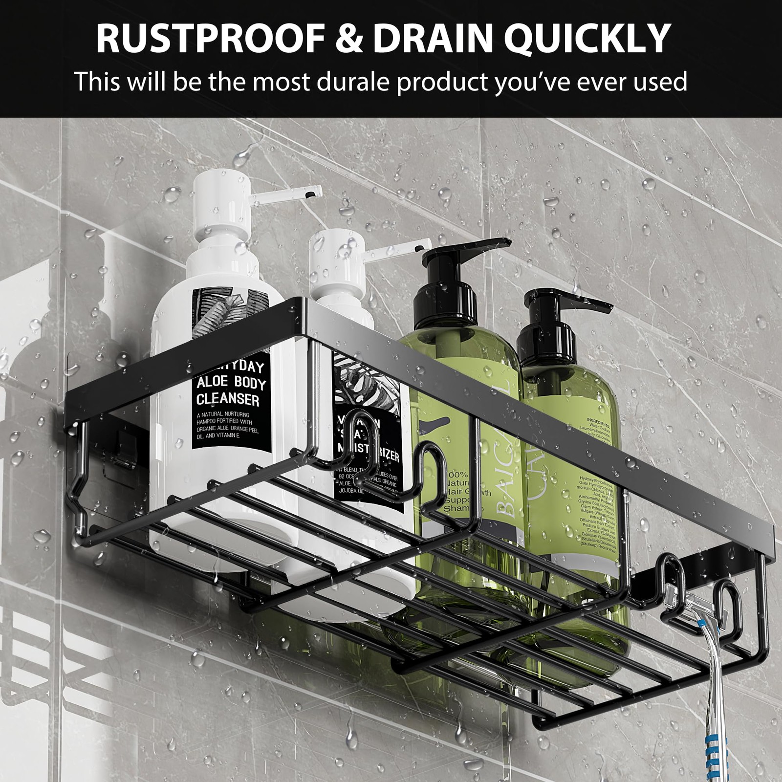 Moforoco Shower Caddy Shelf Organizer Rack, Self Adhesive Black Medium,