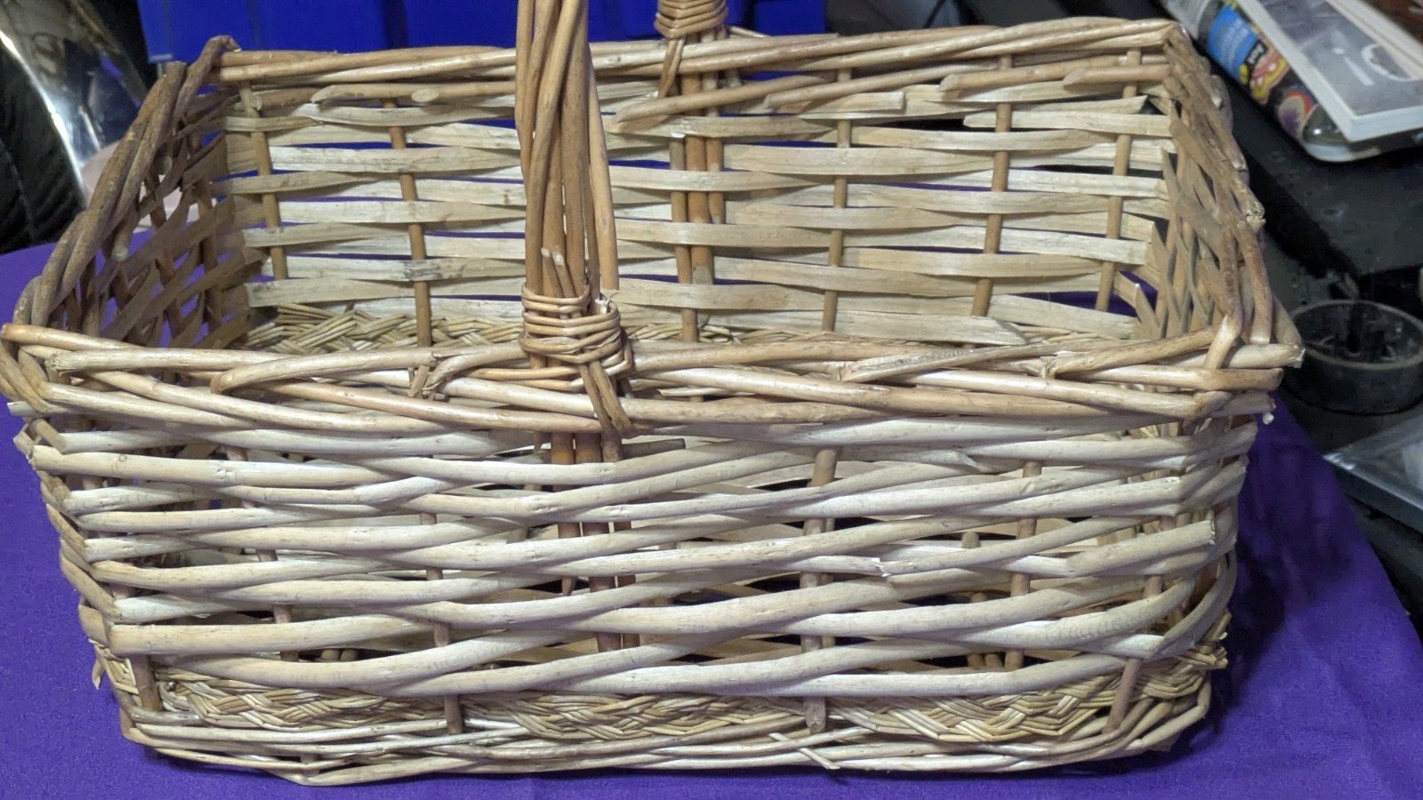 Rectangular Wicker Basket with Handles, Large Brown Freestanding Indoor