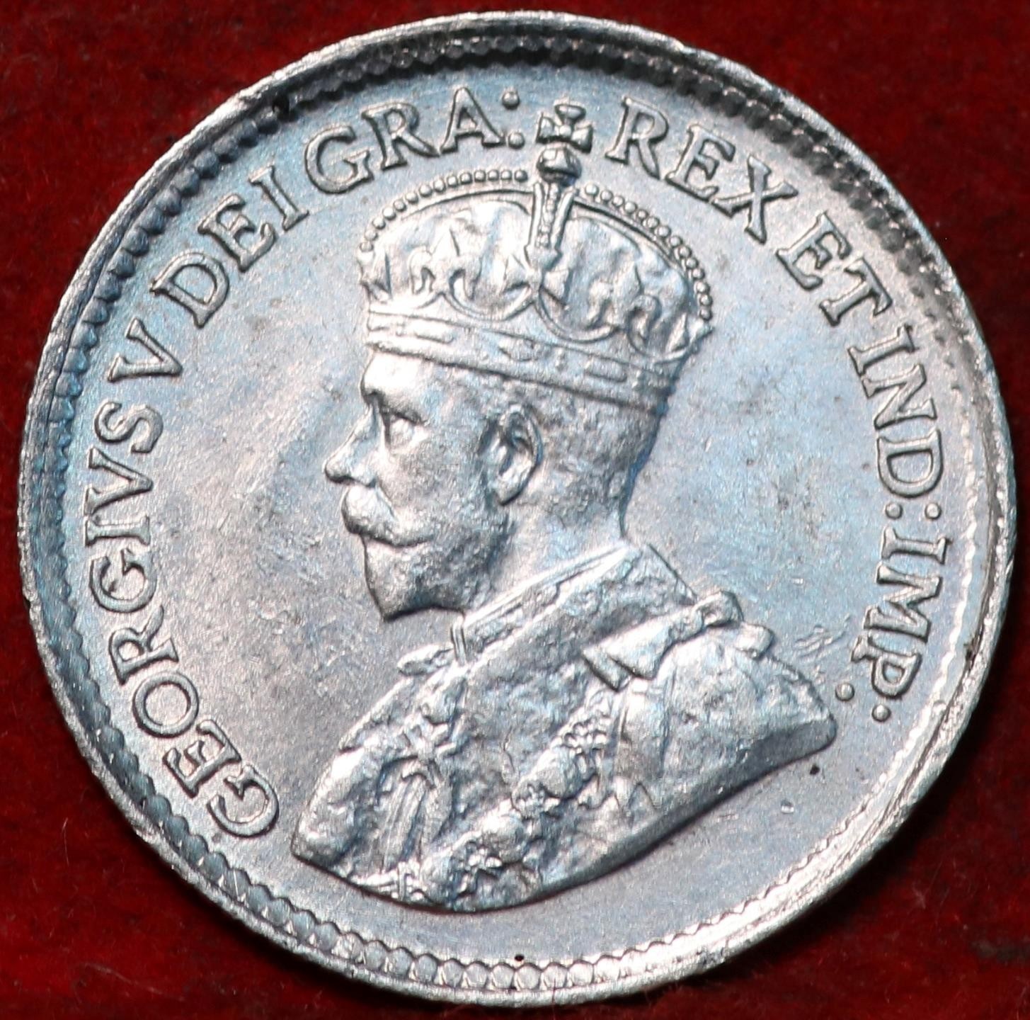 🇨🇦 Uncirculated 1919 King George V 5 Cents Silver Coin Canada